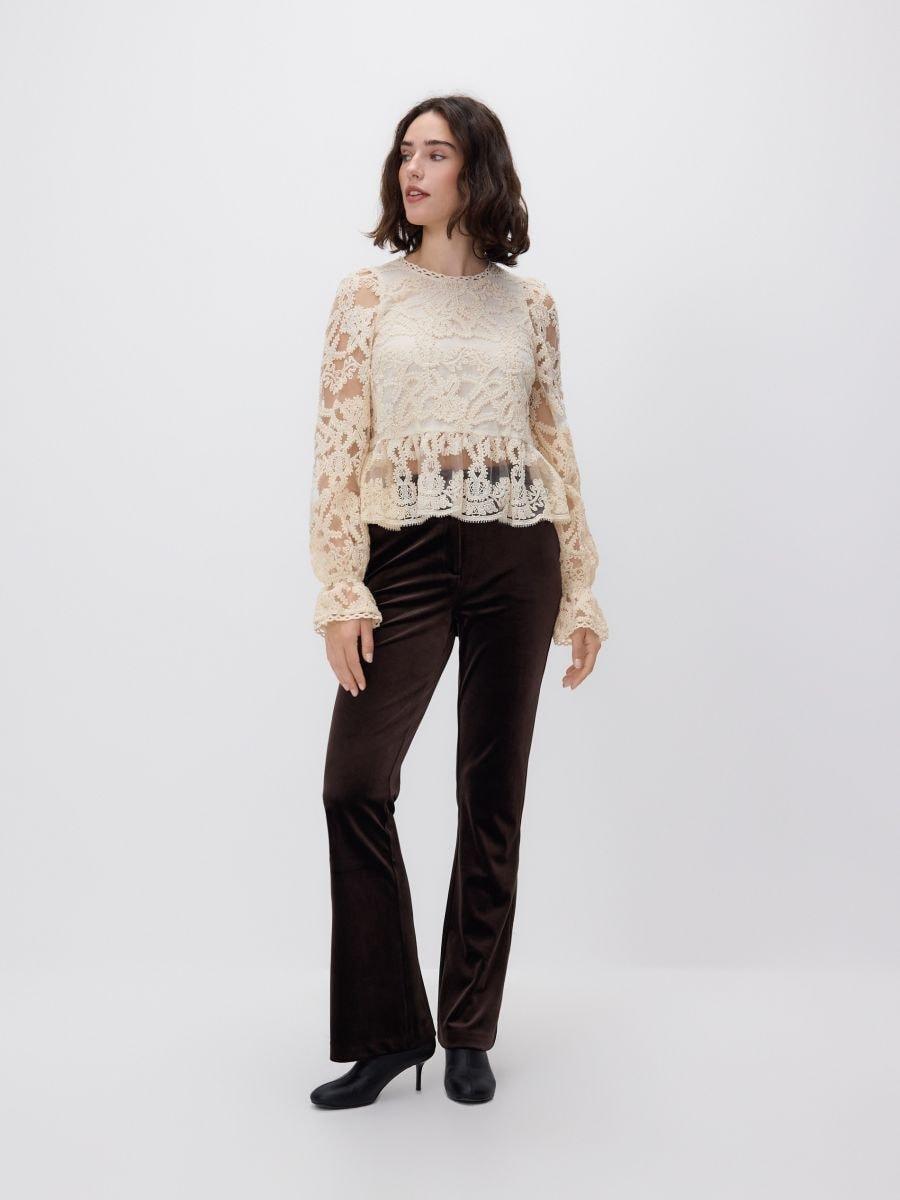 Cream Blouse With Embroidery Detailing, Ivory, large image number 0