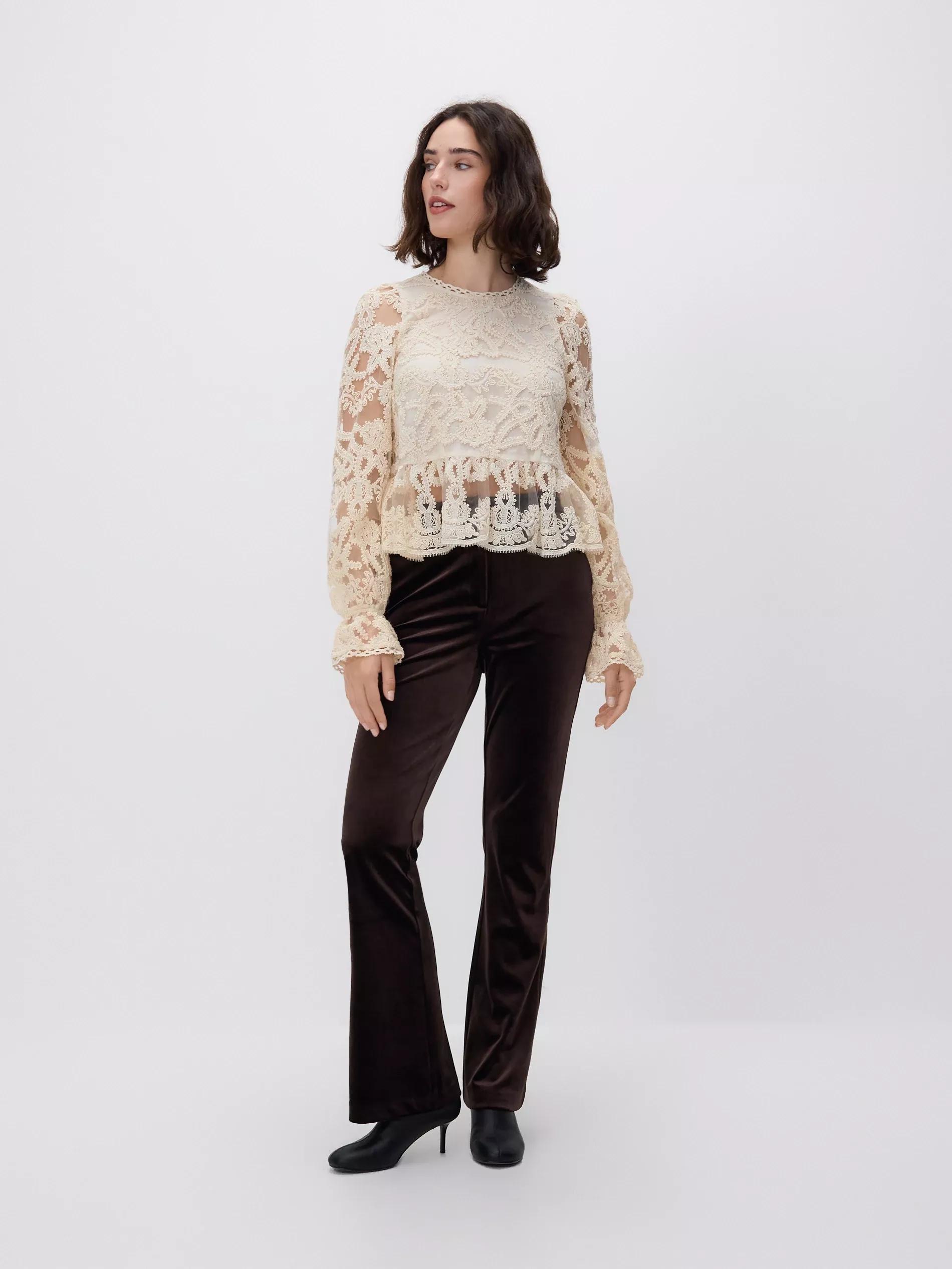 Cream Blouse With Embroidery Detailing, Ivory, large image number 0
