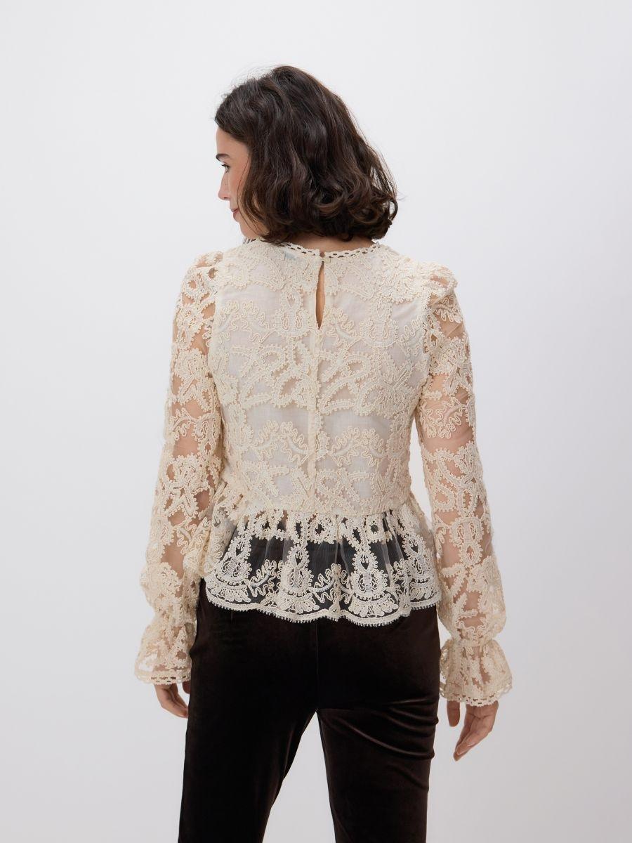 Cream Blouse With Embroidery Detailing, Ivory, large image number 2