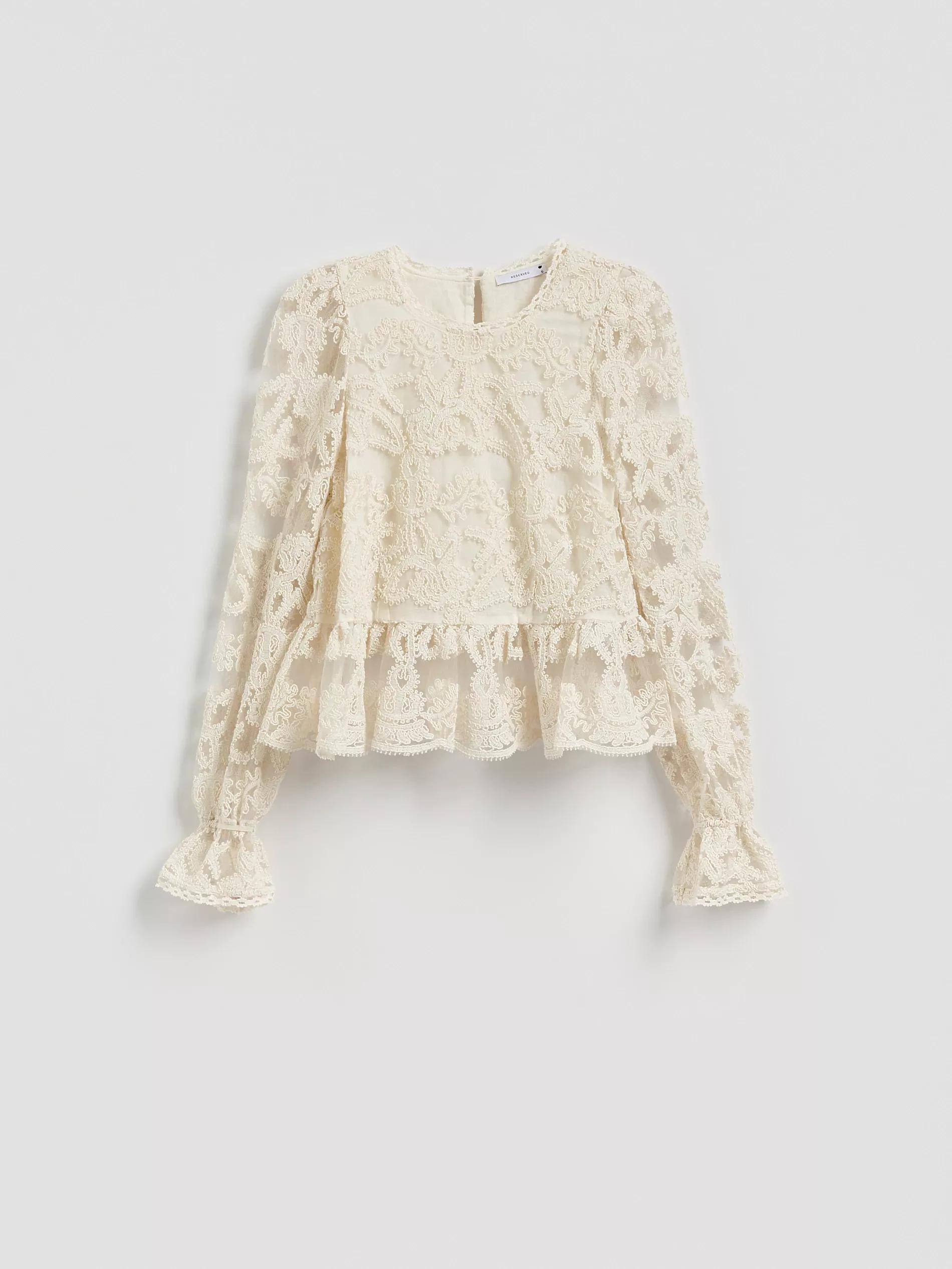 Cream Blouse With Embroidery Detailing, Ivory, large image number 5