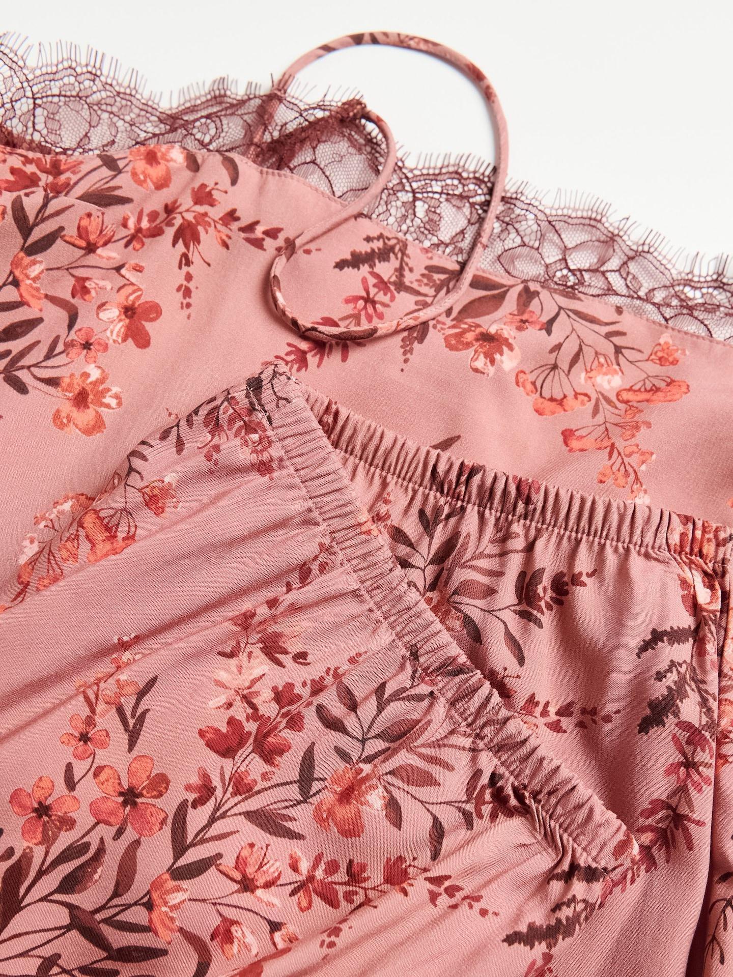 Pink Two Piece Viscose Pyjama Set, Pink, large image number 7