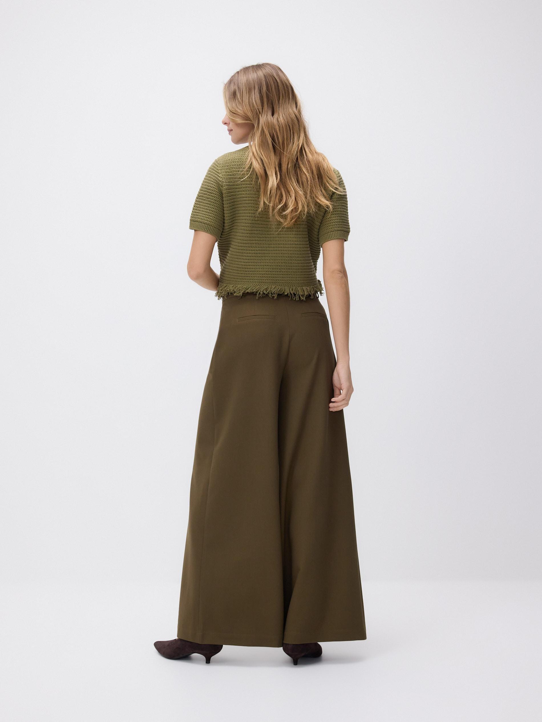 Green Wide Leg Trousers, Khaki, large image number 2