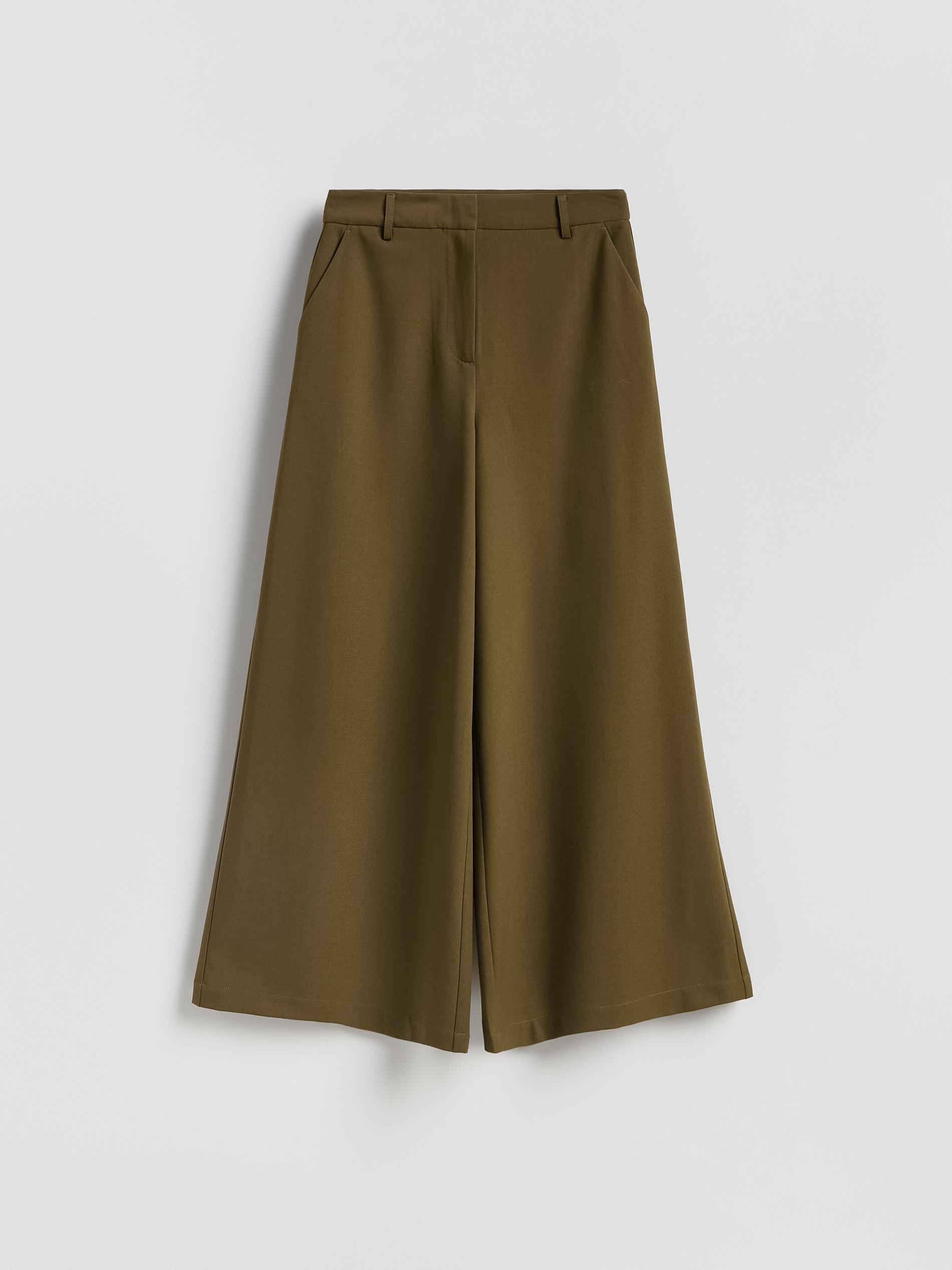 Green Wide Leg Trousers, Khaki, large image number 3