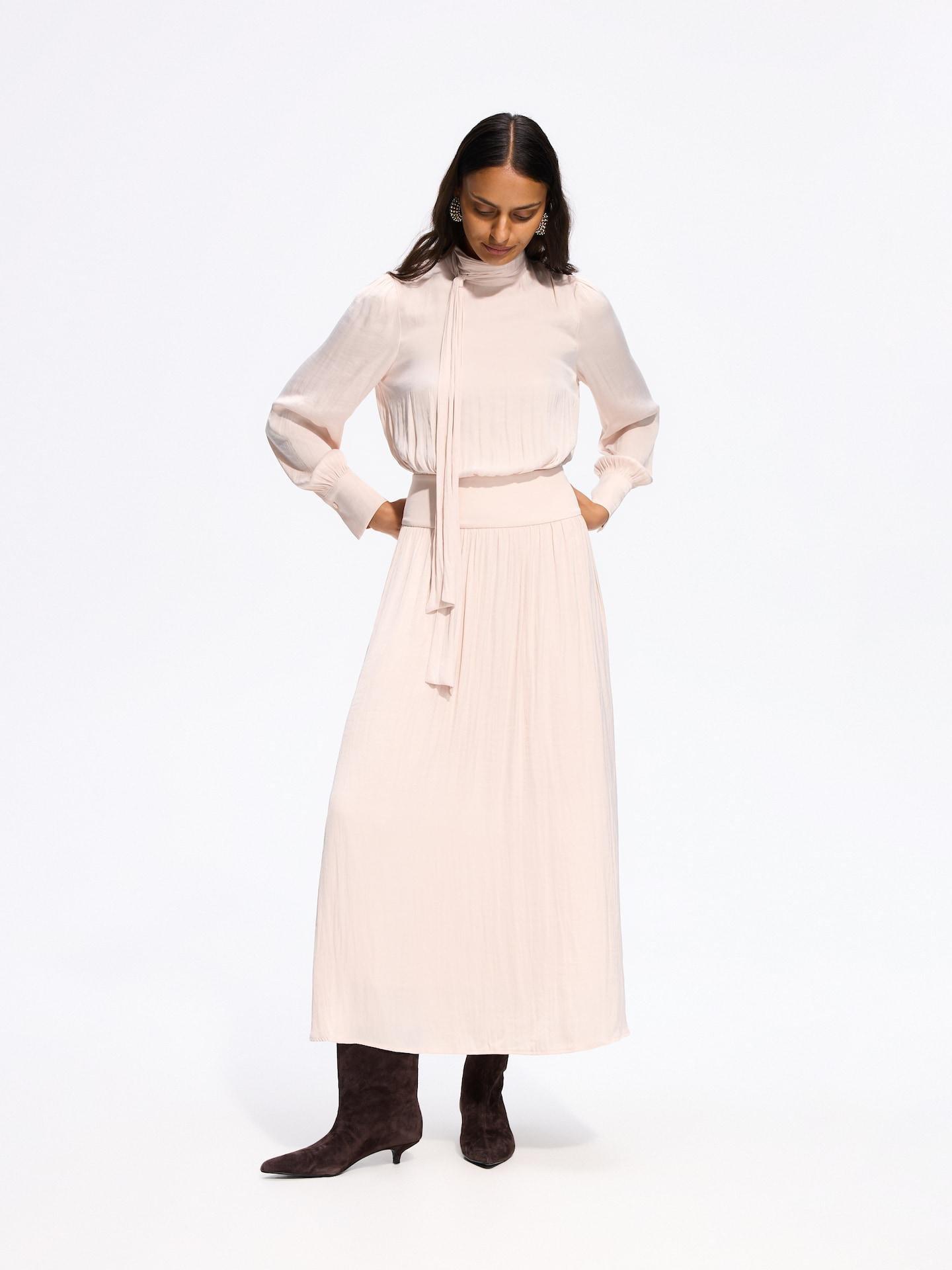 Beige Maxi Dress With Tie Waist, Ivory, large image number 0