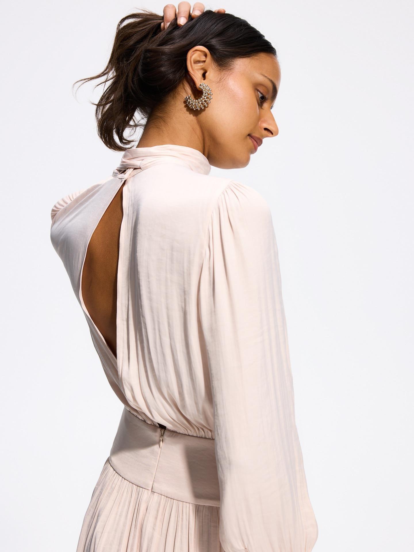 Beige Maxi Dress With Tie Waist, Ivory, large image number 3