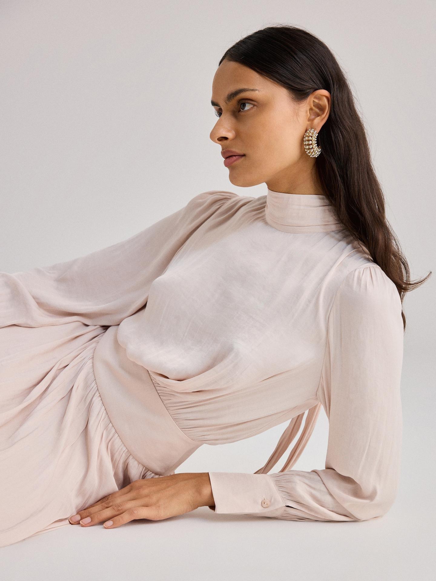 Beige Maxi Dress With Tie Waist, Ivory, large image number 6
