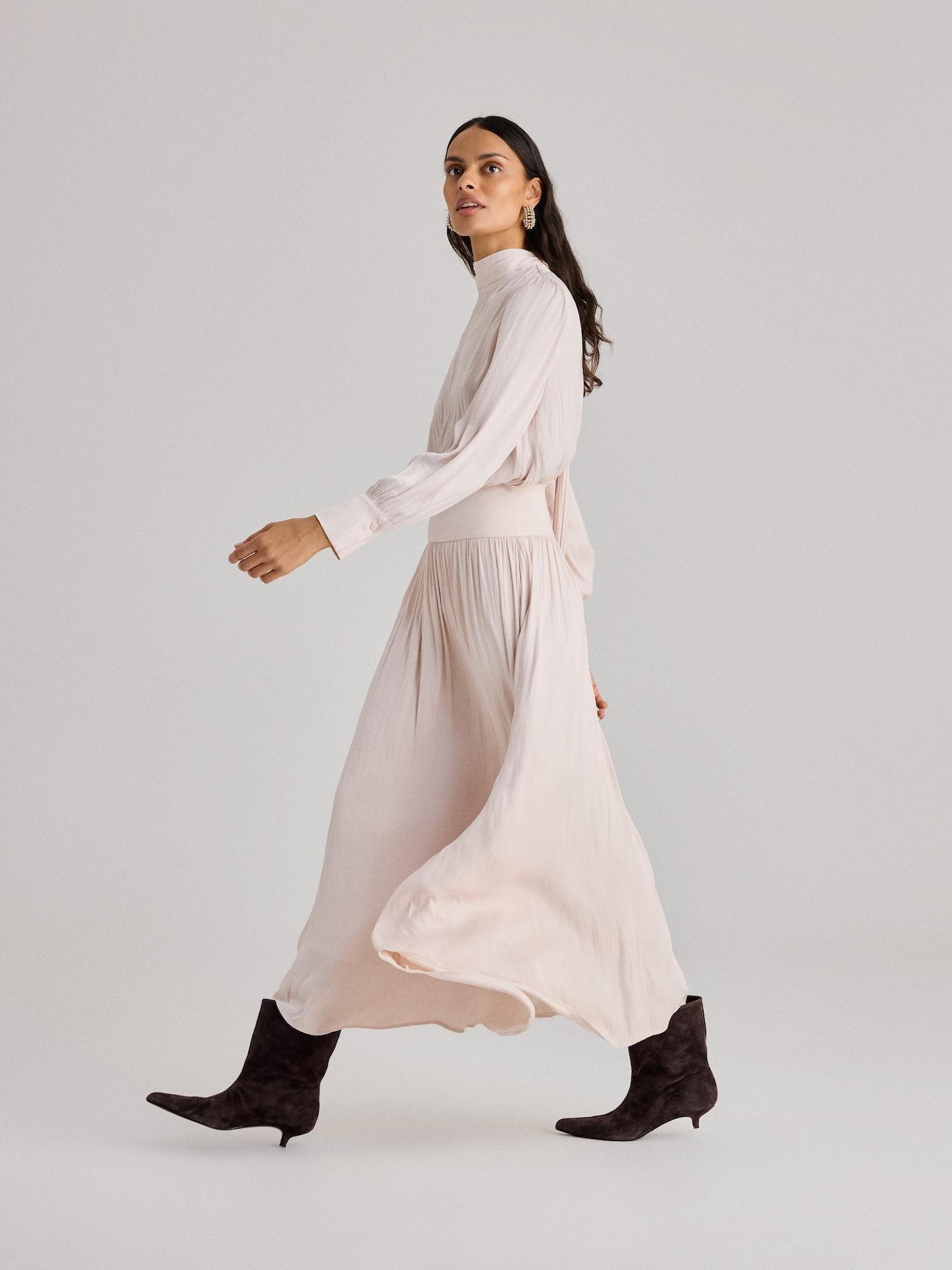 Beige Maxi Dress With Tie Waist, Ivory, large image number 7