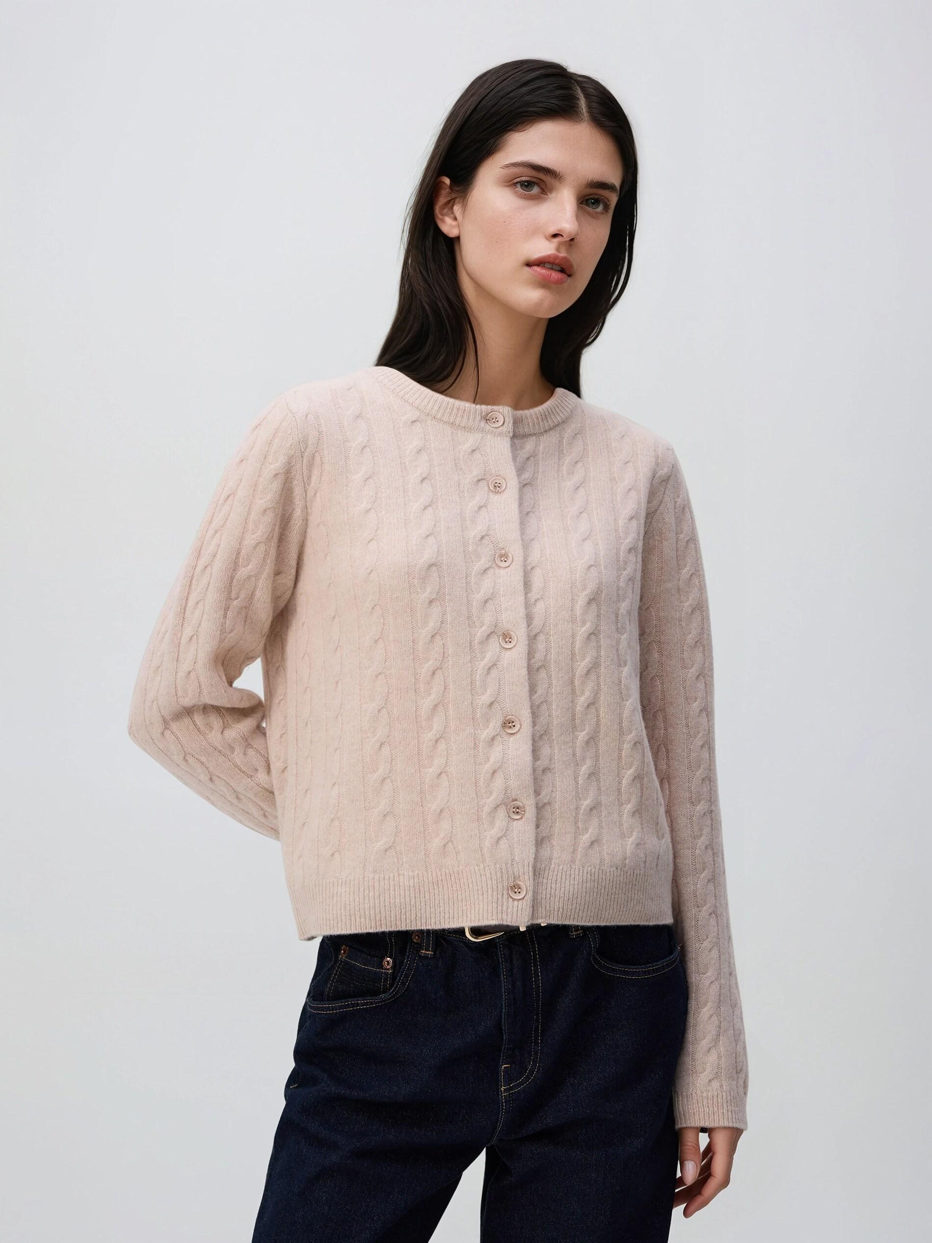Beige Wool Cardigan, Beige, medium