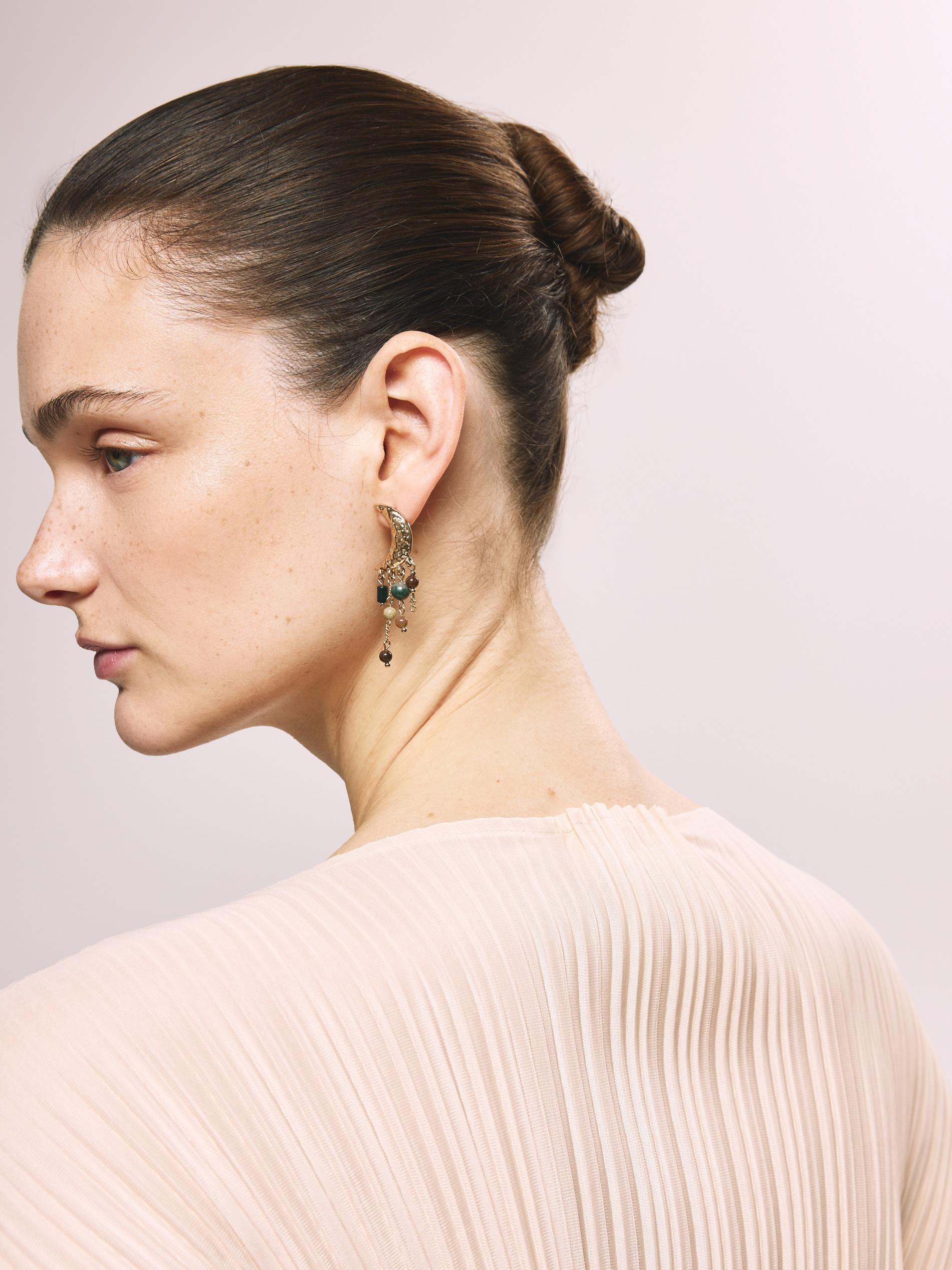 Gold Earrings With Decorative Pendants, Golden, large image number 4