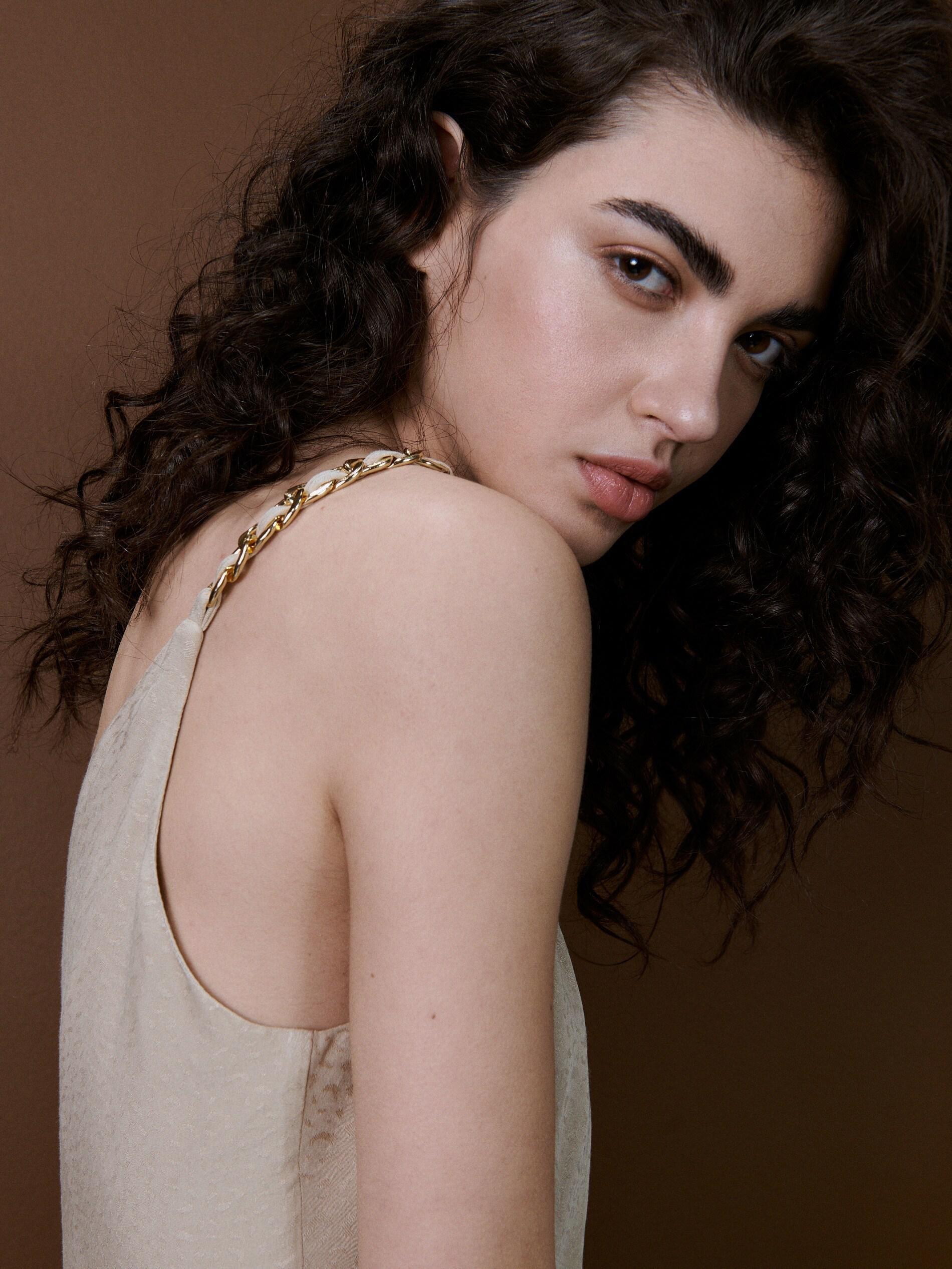 Beige Top With Chain Hem, , large image number 1