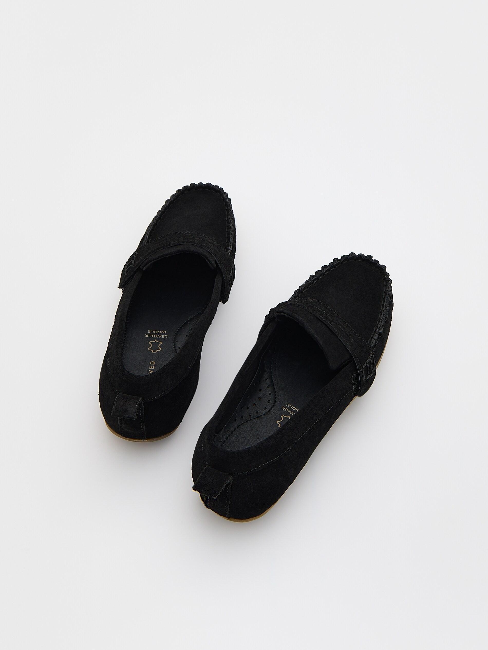 Black Leather Loafers, Black, medium