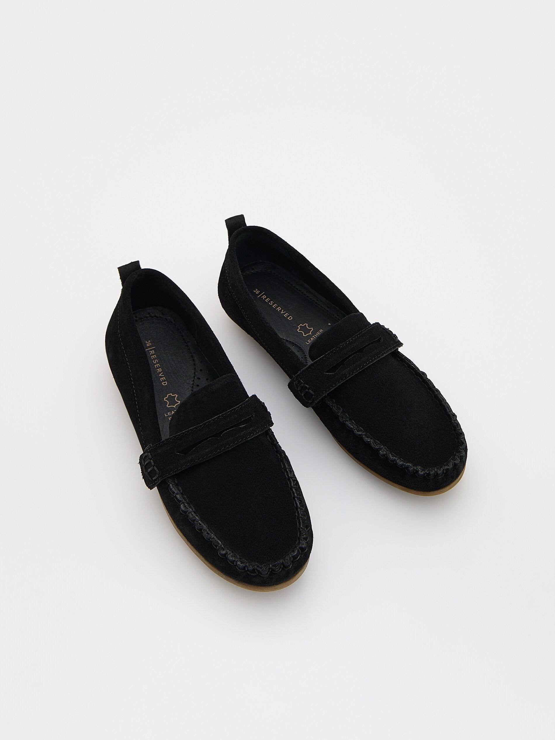 Black Leather Loafers, Black, medium