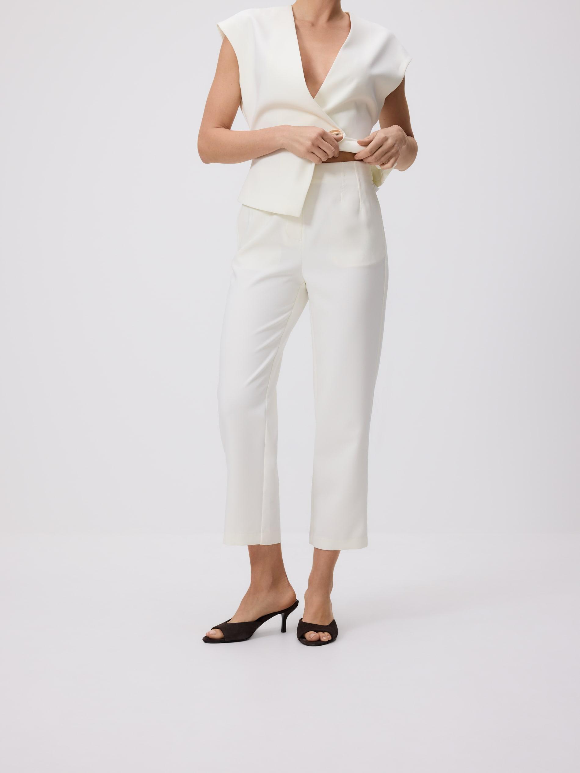 White Trousers With Pleats, White, large image number 0