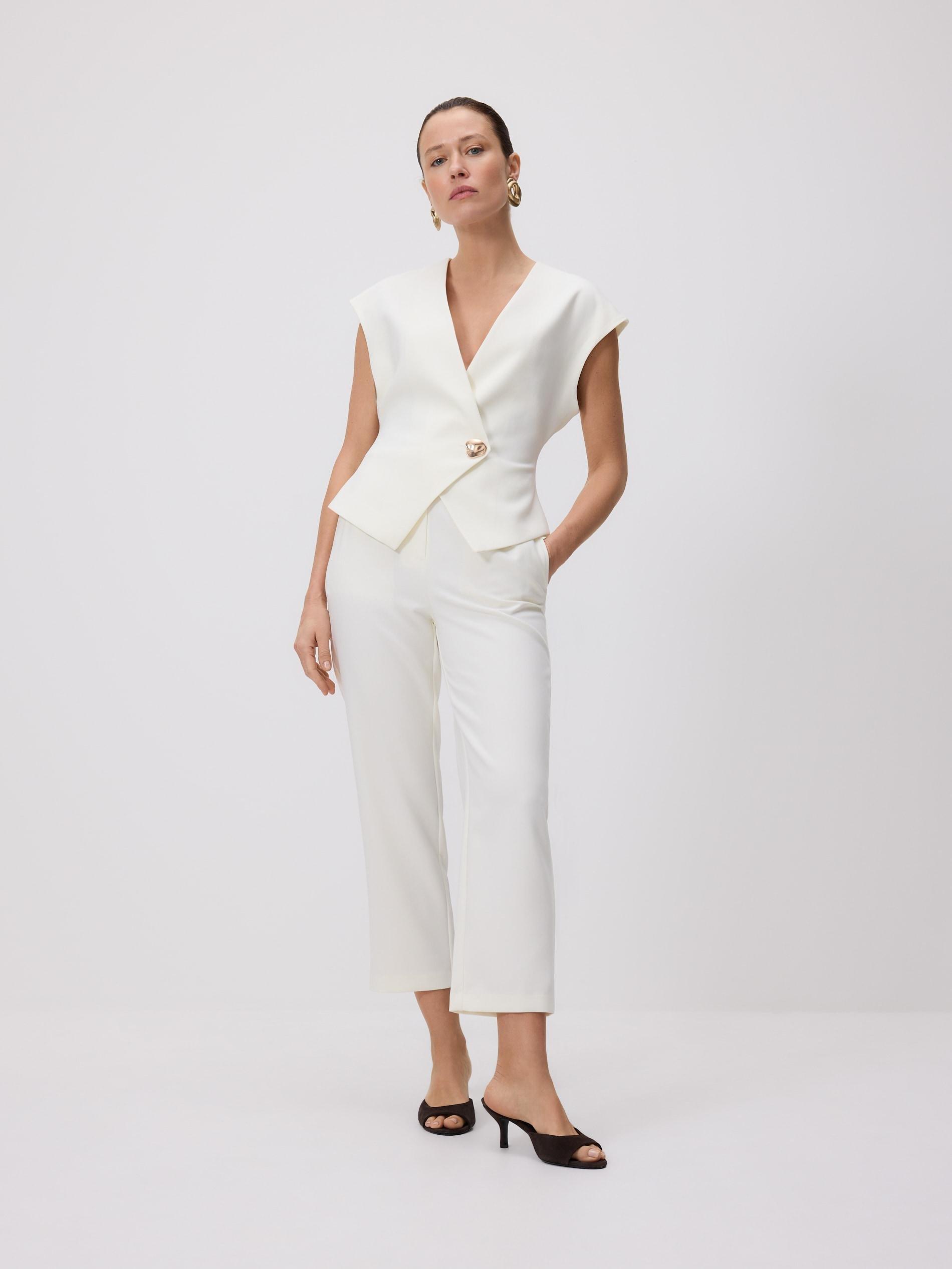 White Trousers With Pleats, White, large image number 1