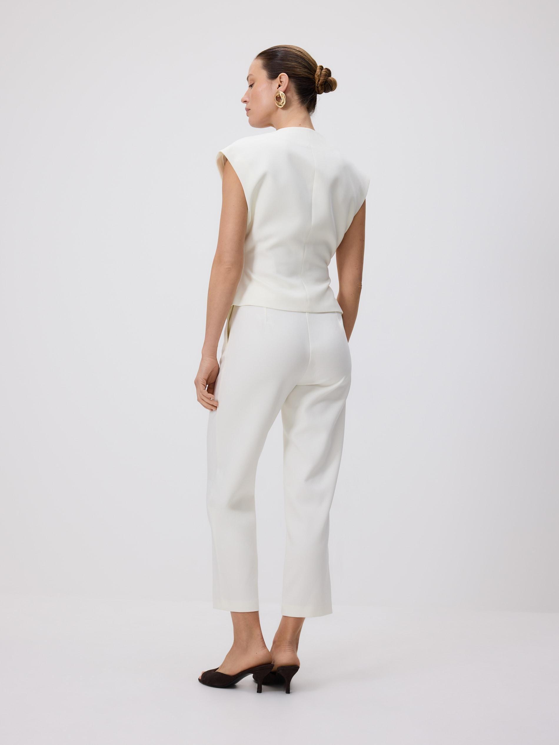 White Trousers With Pleats, White, large image number 2