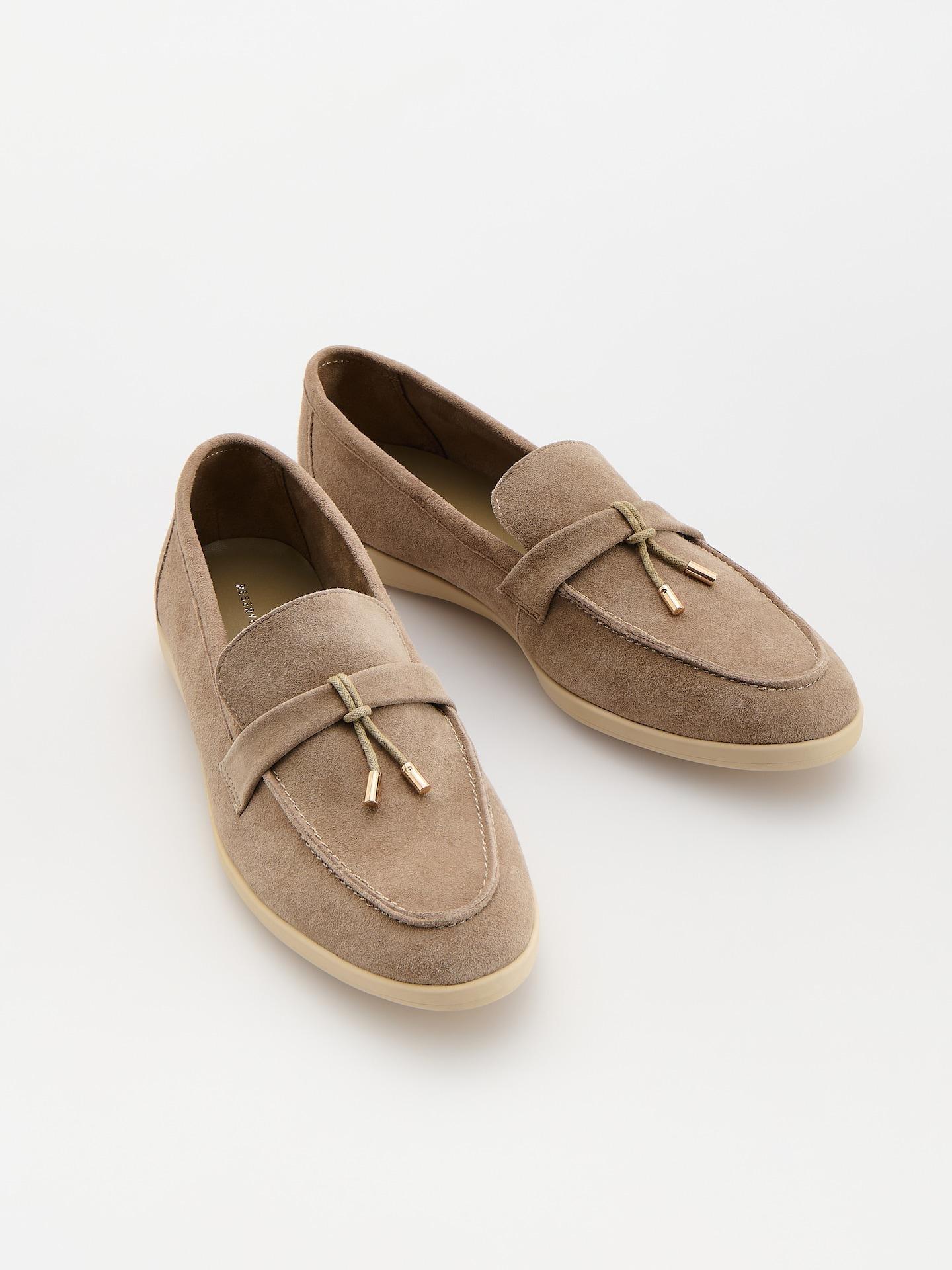 Beige Sheepskin Loafers, Beige, medium
