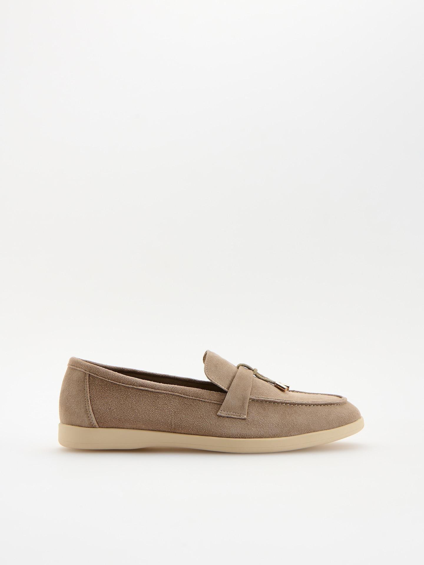 Beige Sheepskin Loafers, Beige, medium
