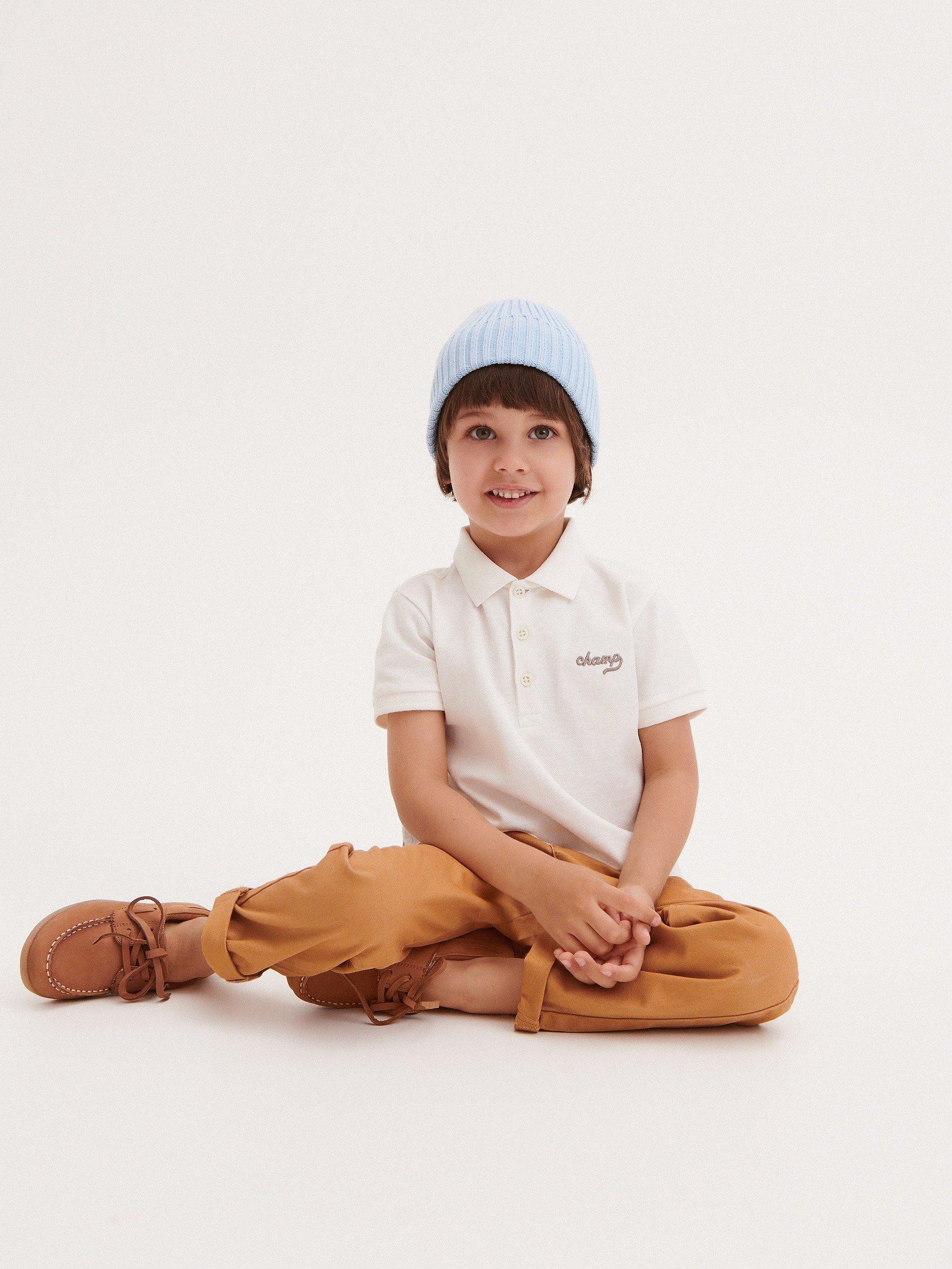 Cream Polo Shirt With Embroidery Detail, Kids Boys, , large image number 0