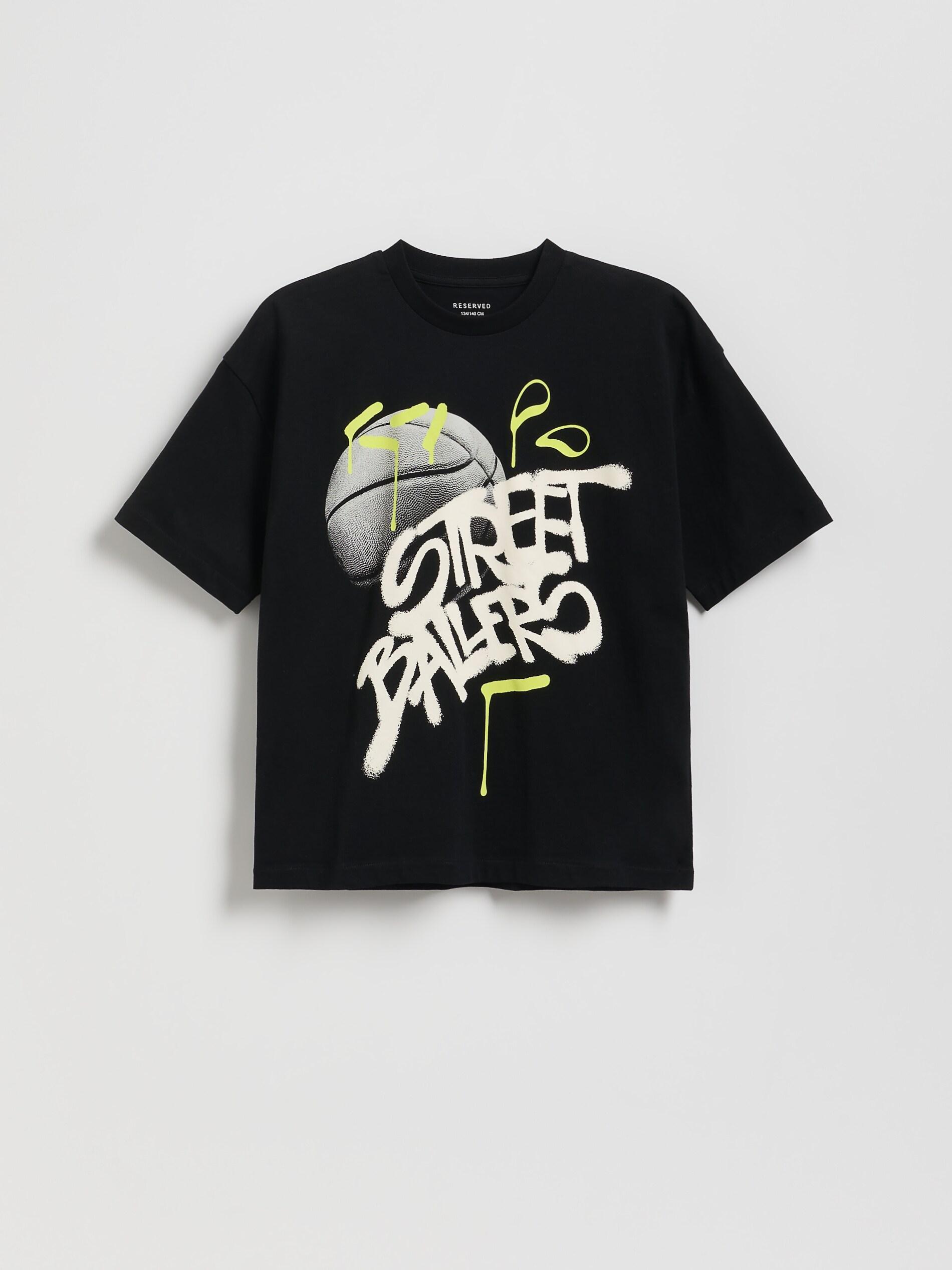 Black Cotton T-Shirt With Print, Black, medium