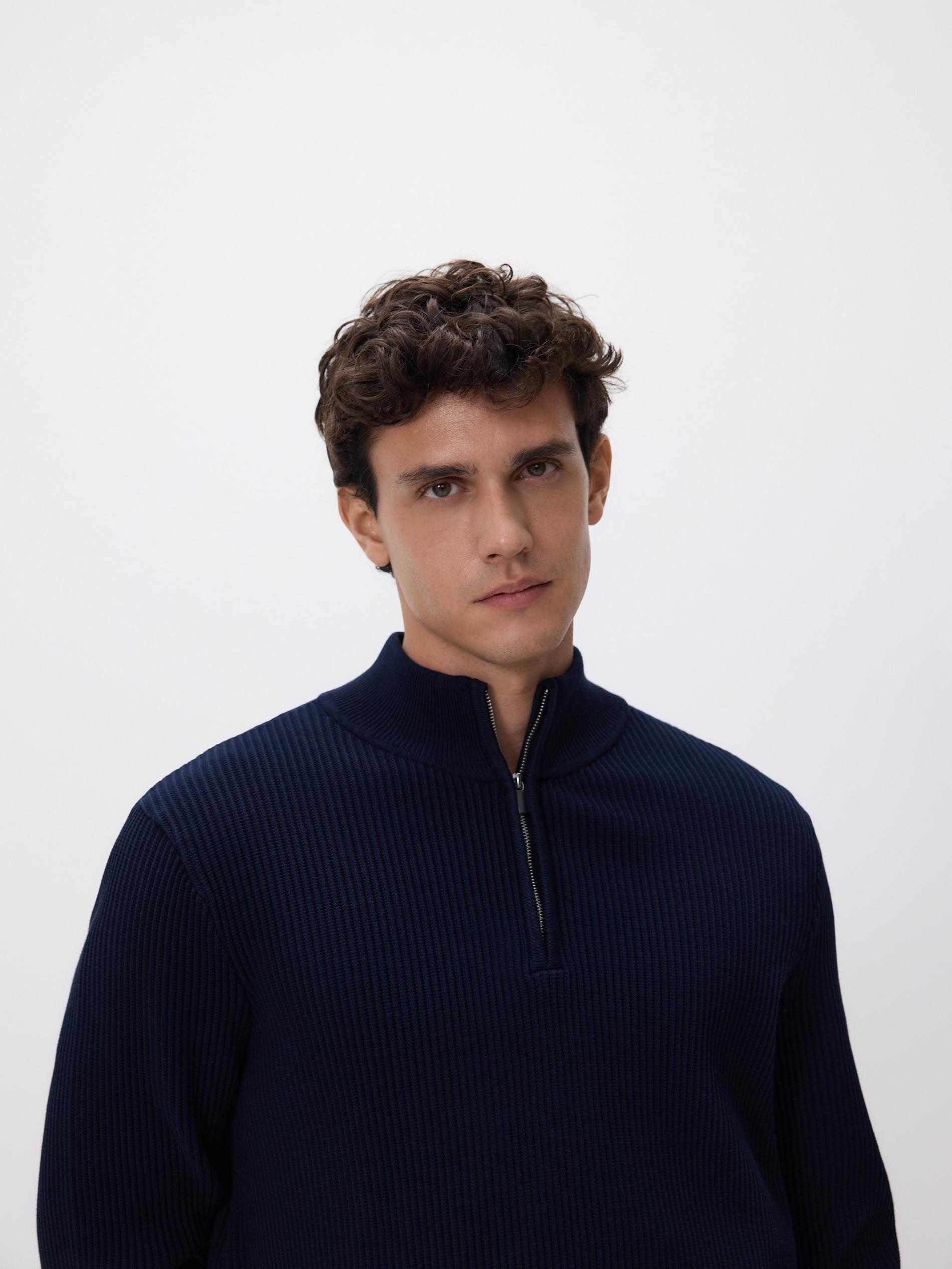 Jumper with zip up stand up collar, Navy, large image number 0