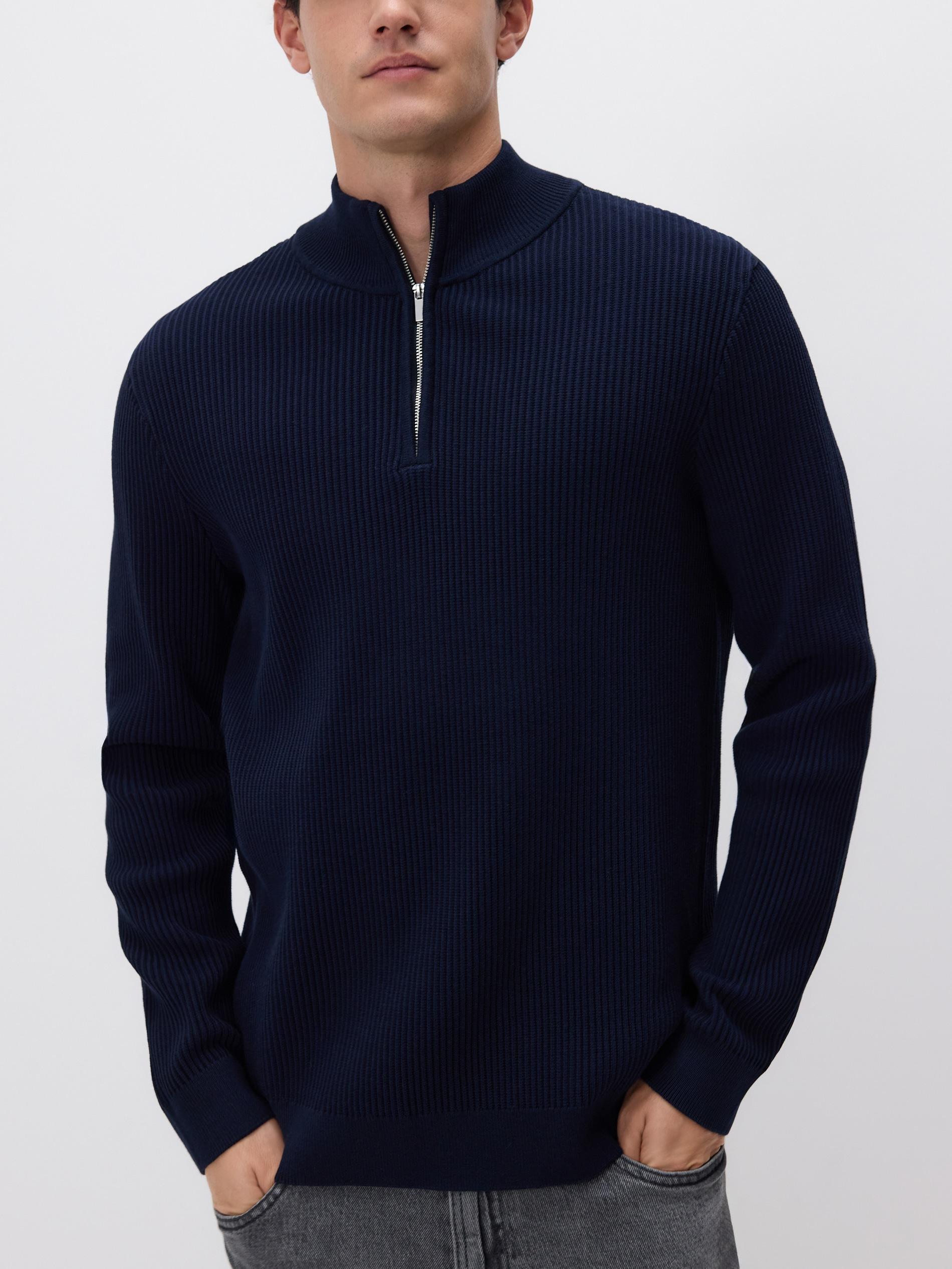 Jumper with zip up stand up collar, Navy, medium