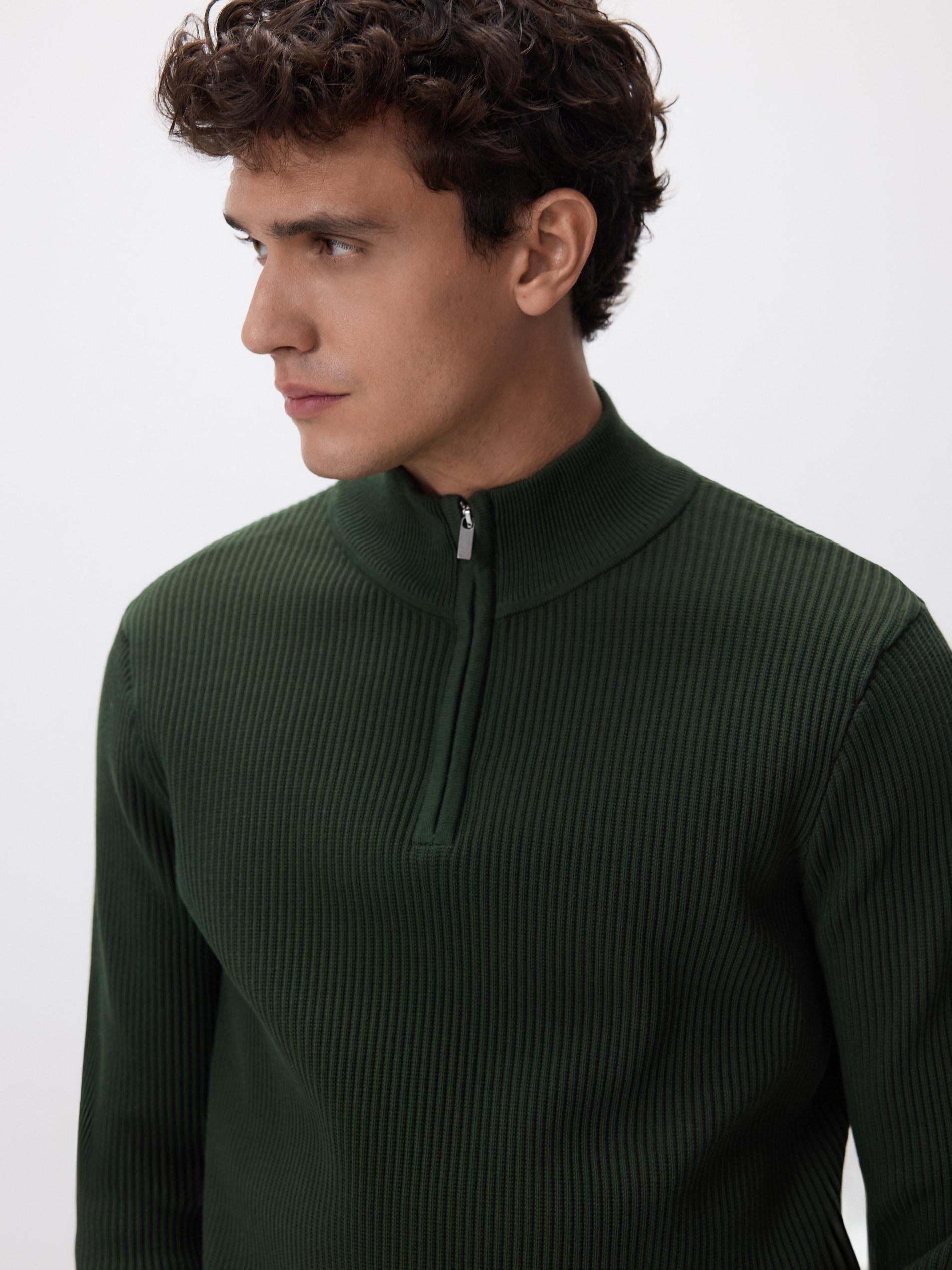 Jumper with zip up stand up collar, Khaki, large image number 0