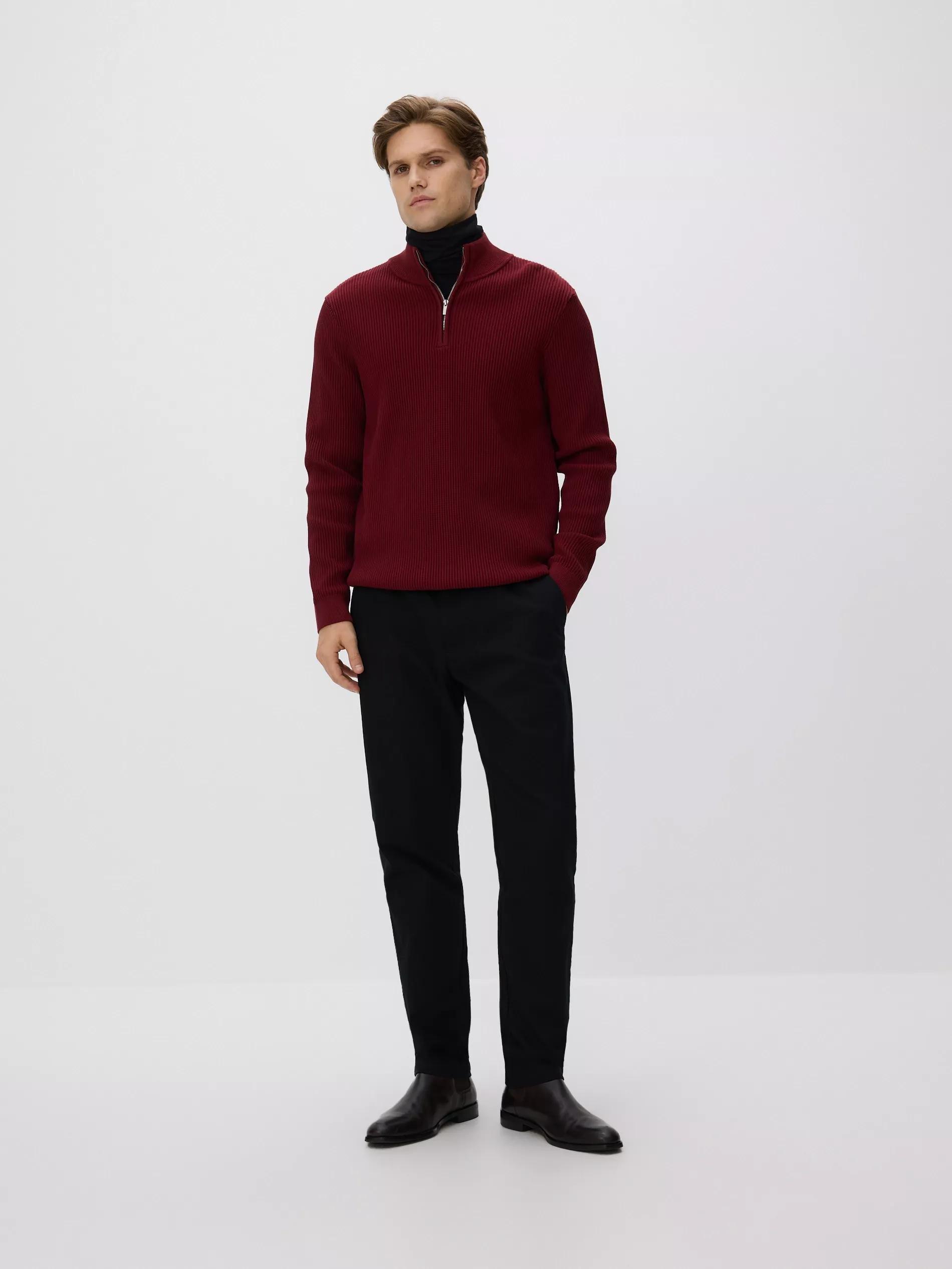 MAROON Jumper with zip up stand up collar, Burgundy, medium