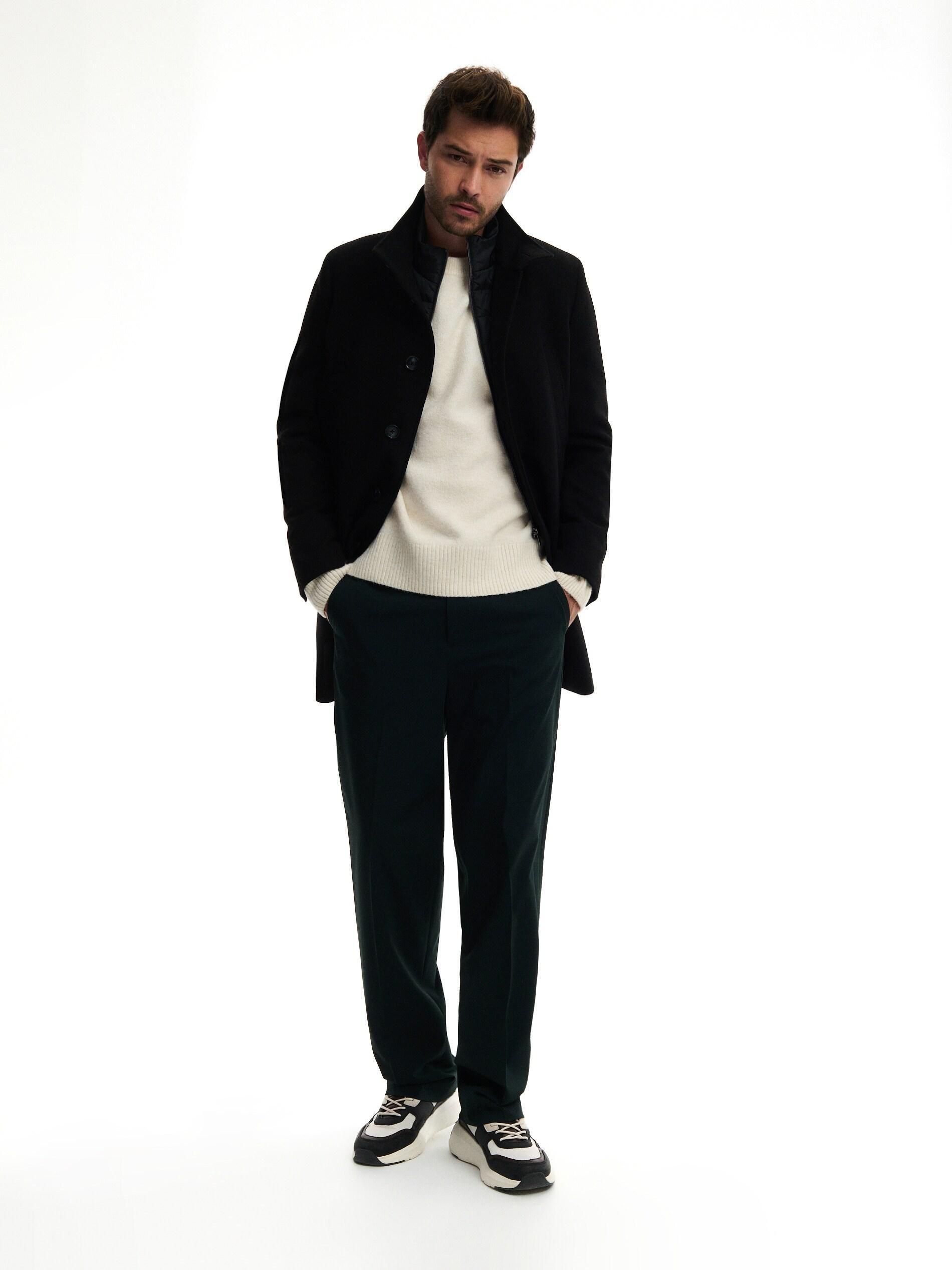 Black Stand Up Collar Coat, , large image number 1