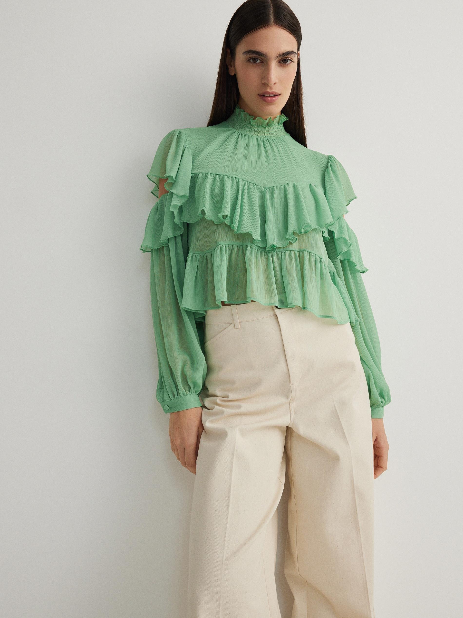 Green Ruffle Blouse, , large image number 1