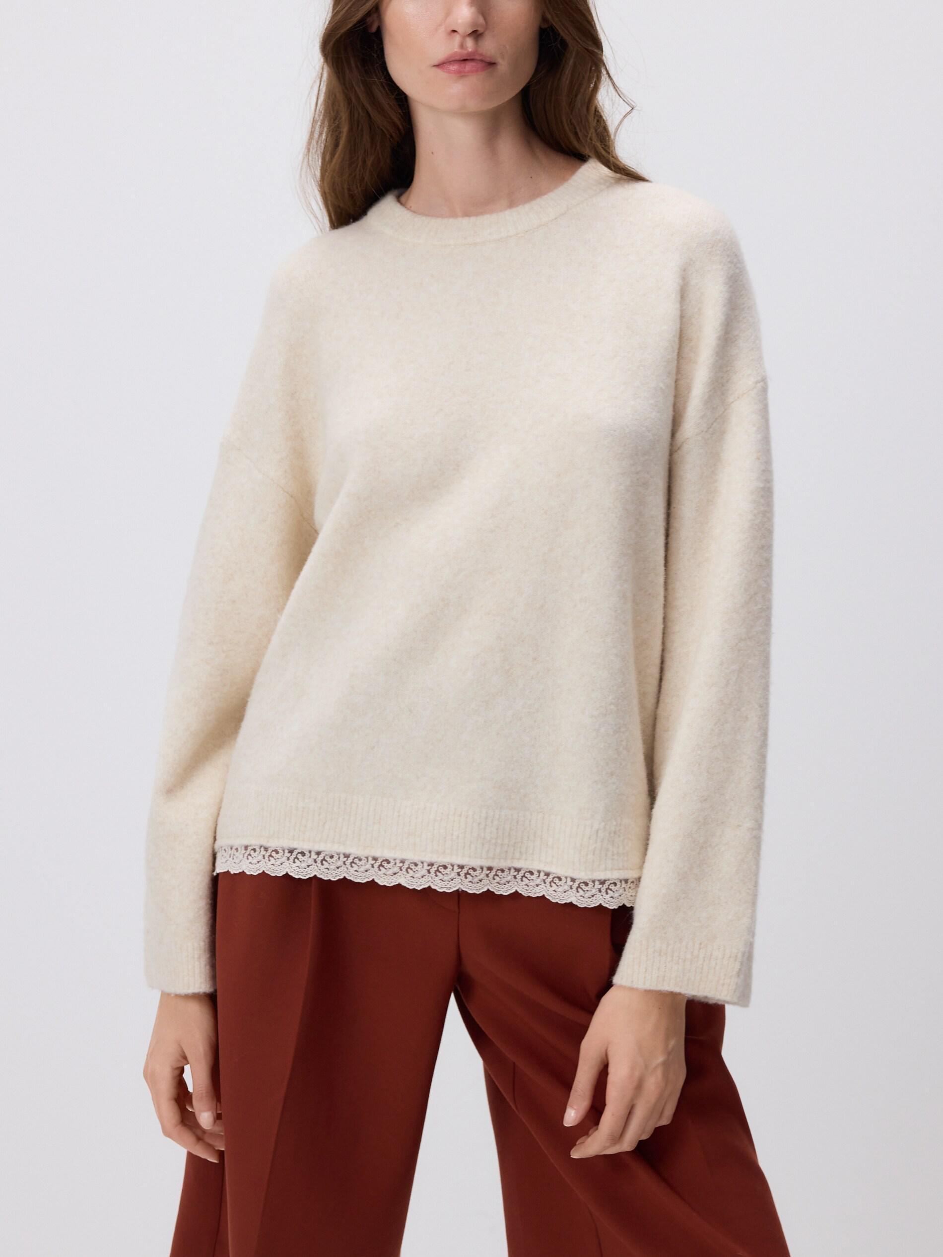 Beige Sweater With Lace Finish, Beige, medium
