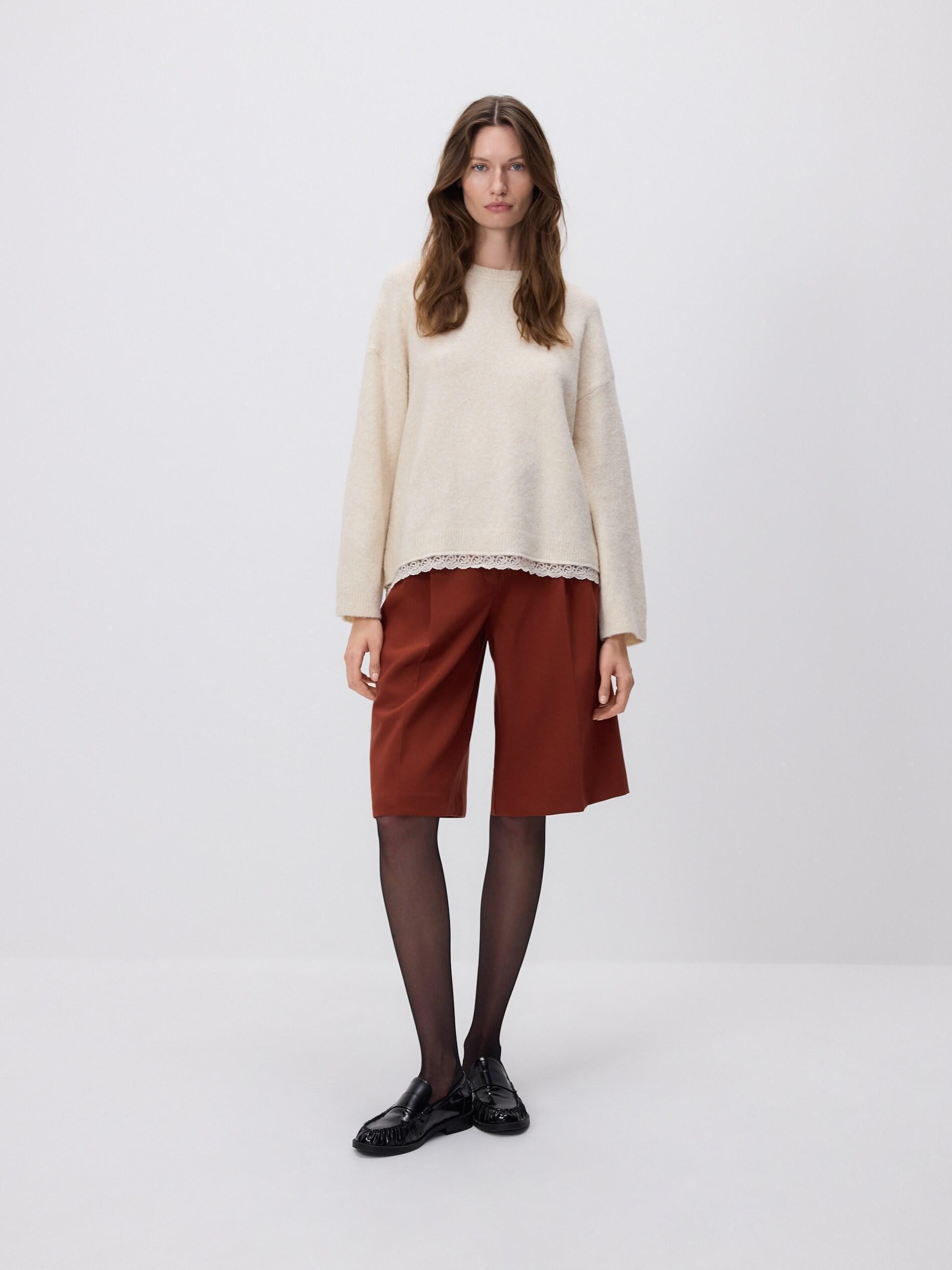 Beige Sweater With Lace Finish, Beige, medium