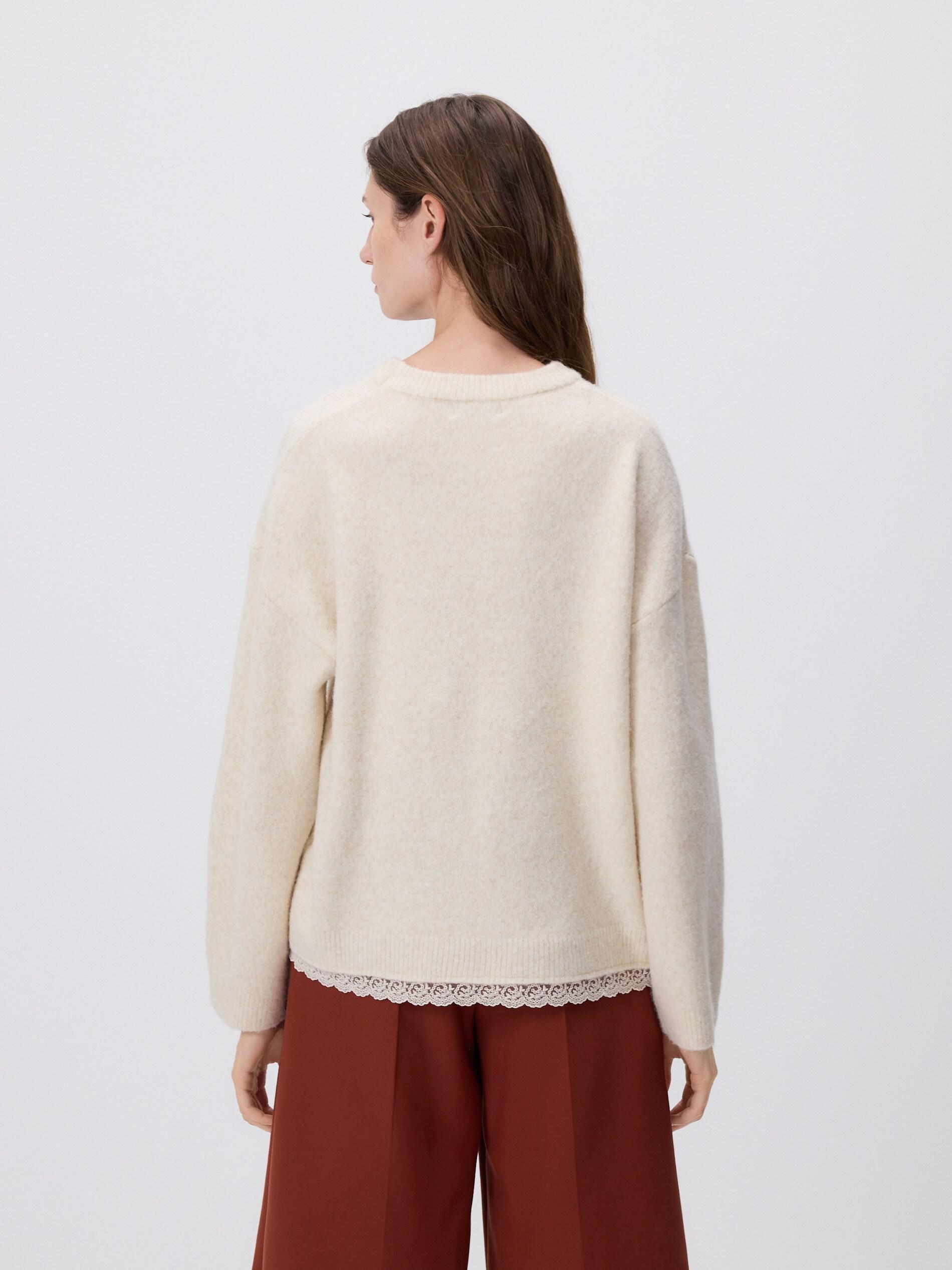 Beige Sweater With Lace Finish, Beige, large image number 2