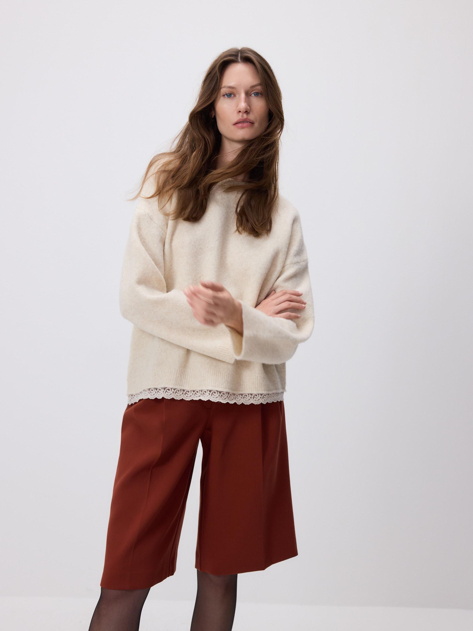 Beige Sweater With Lace Finish, Beige, large image number 3