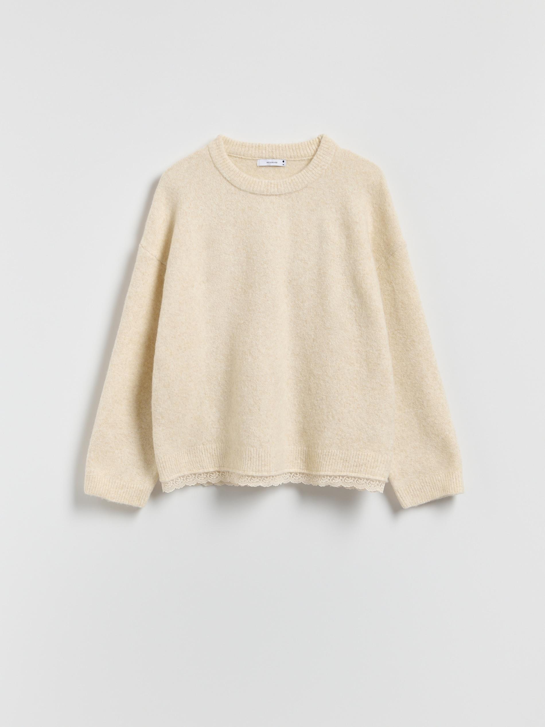 Beige Sweater With Lace Finish, Beige, large image number 4