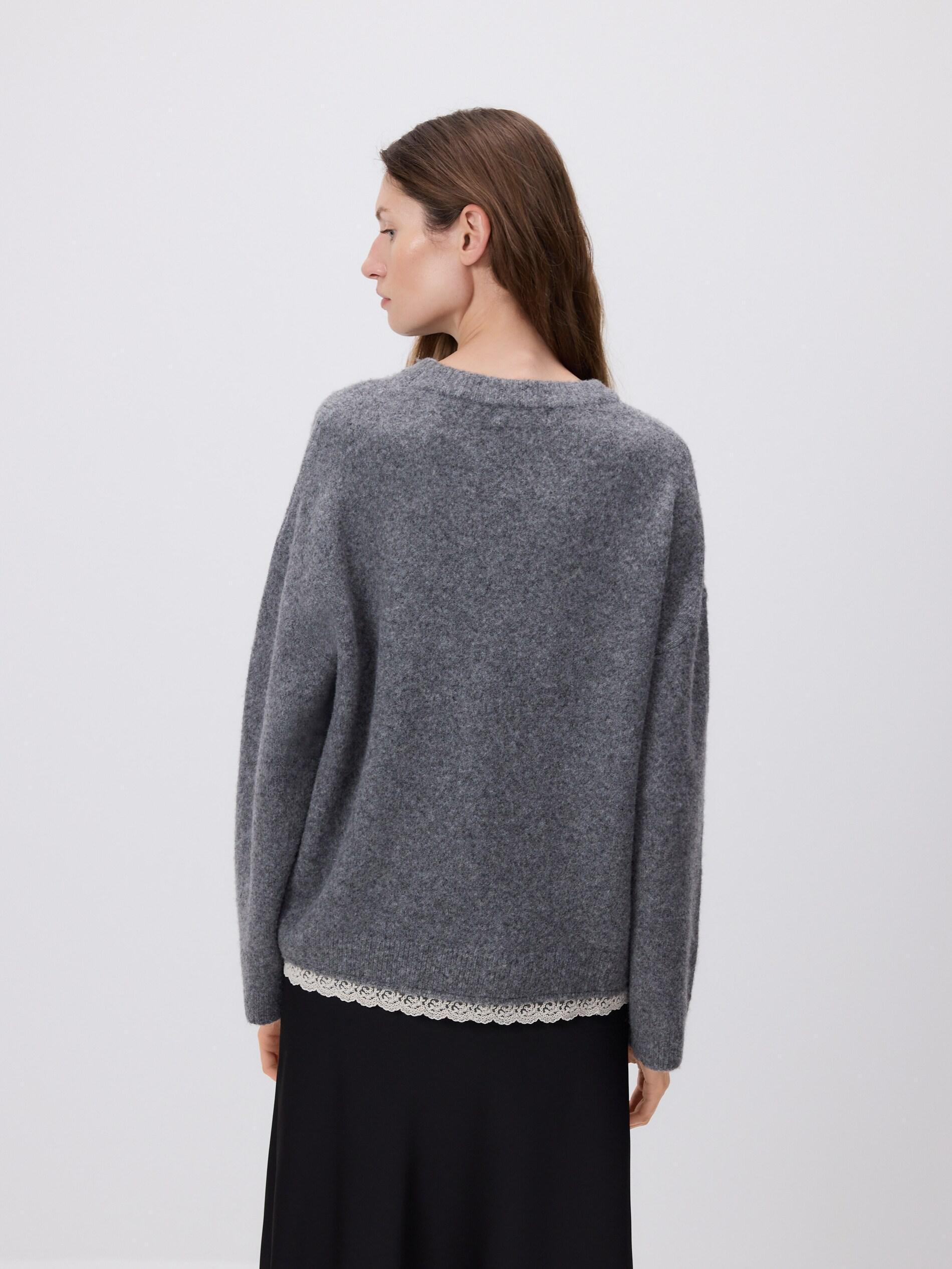 Grey Sweater With Lace Finish, Grey, large image number 3
