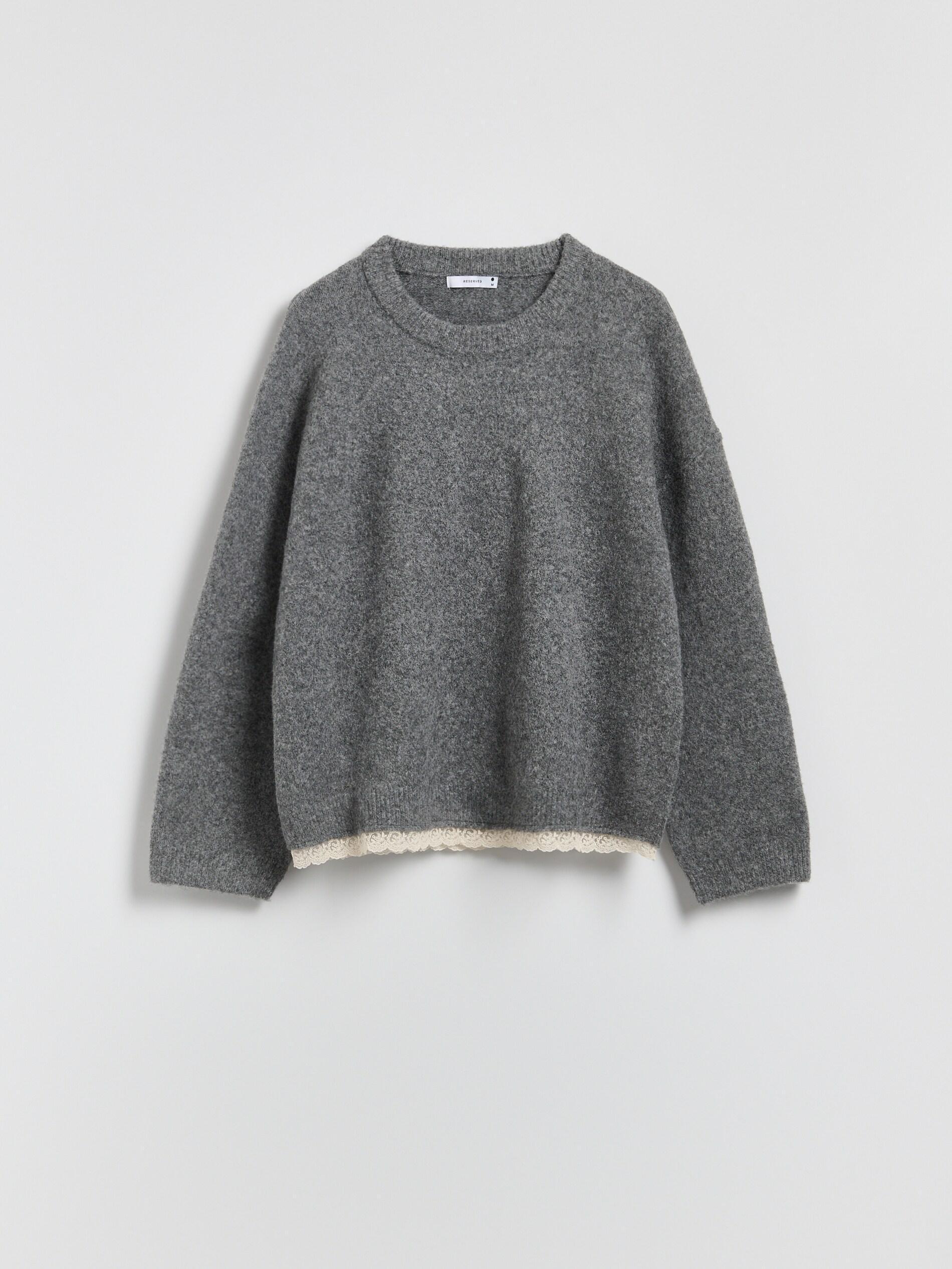Grey Sweater With Lace Finish, Grey, large image number 4