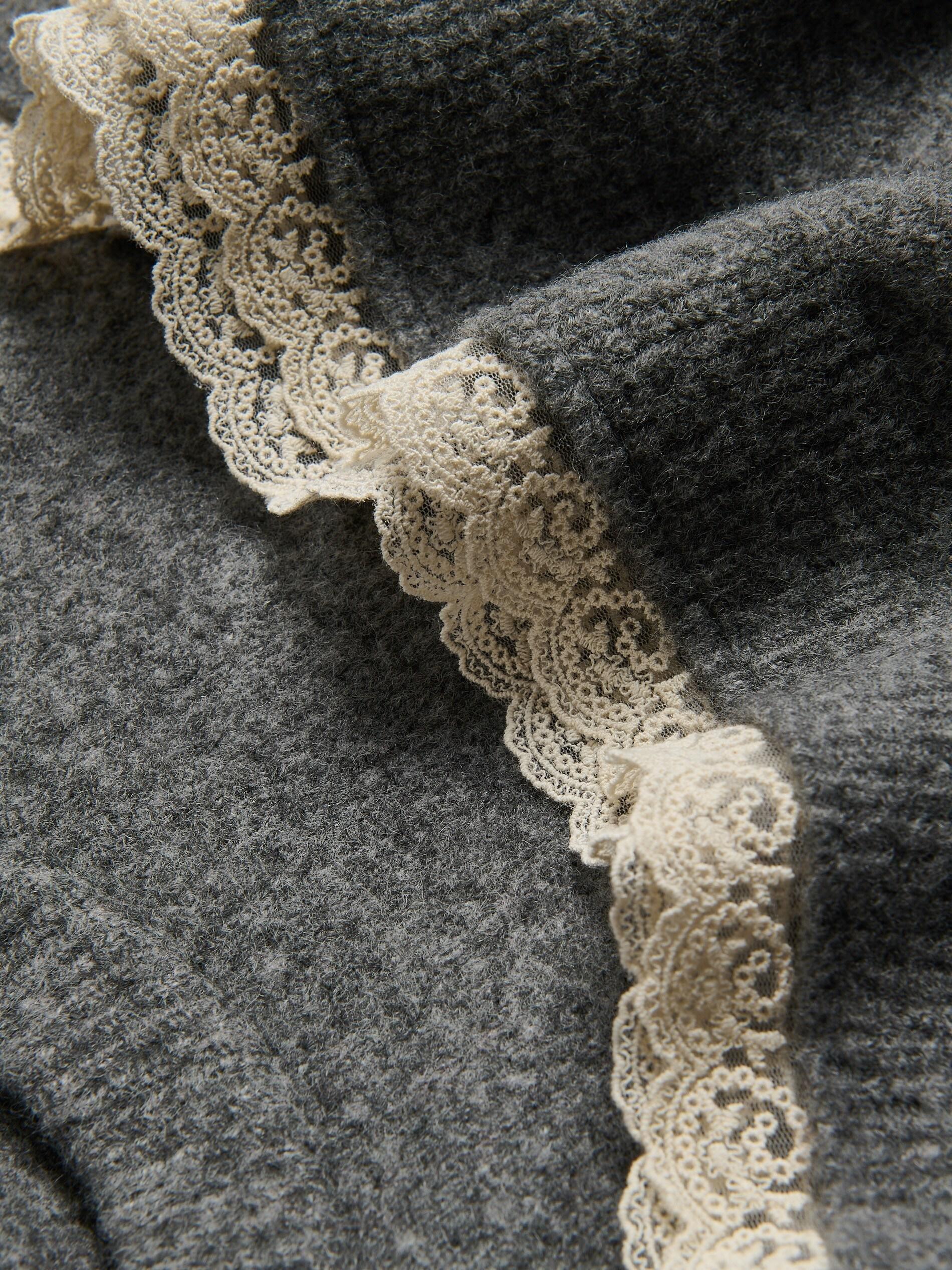 Grey Sweater With Lace Finish, Grey, large image number 5