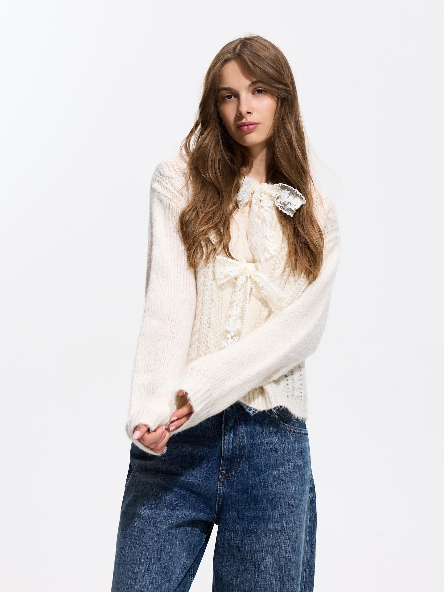 Beige Wool Blend Cardigan, Ivory, medium