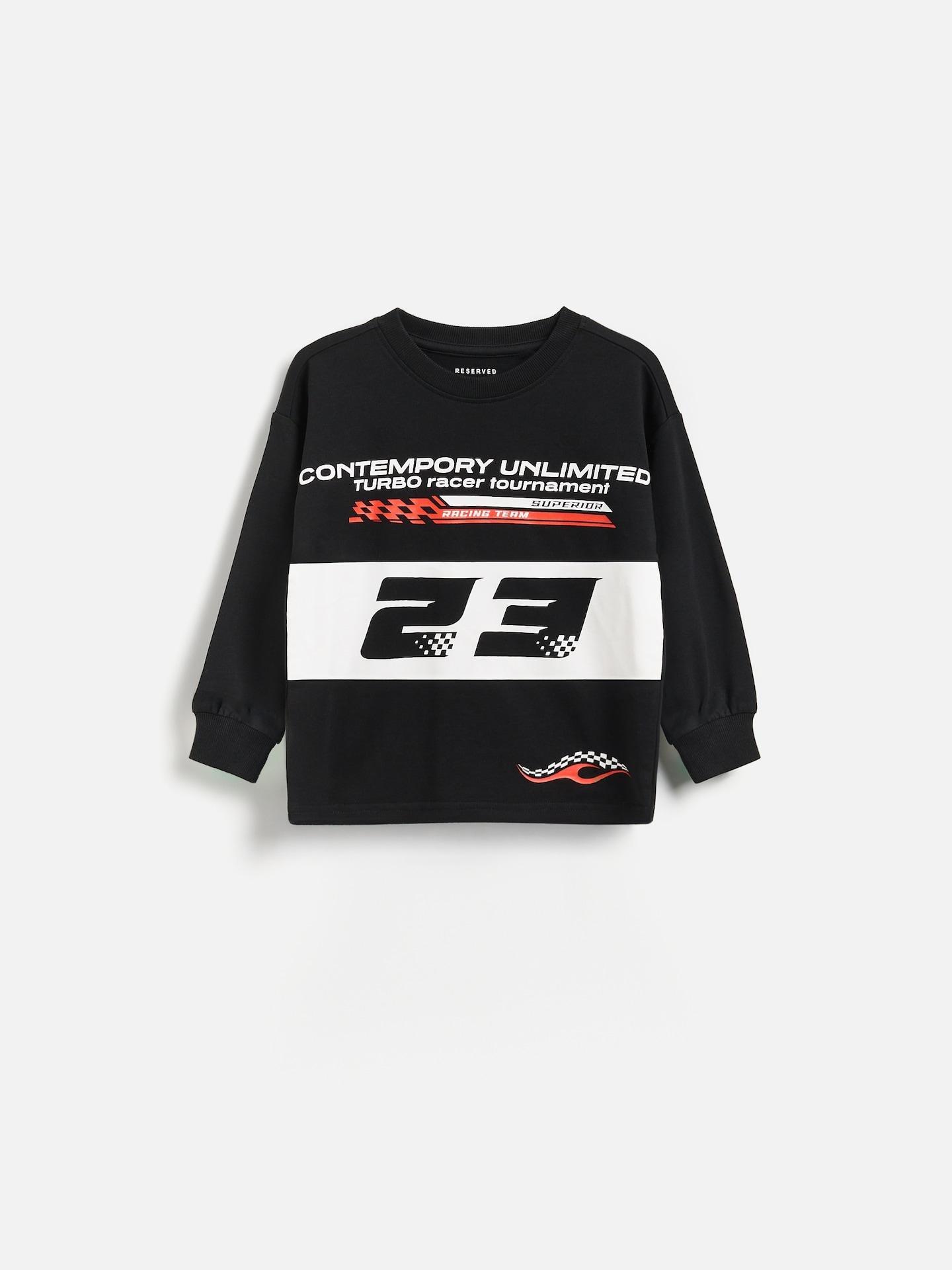 Black Printed Cotton Long Sleeve T-Shirt, Black, medium