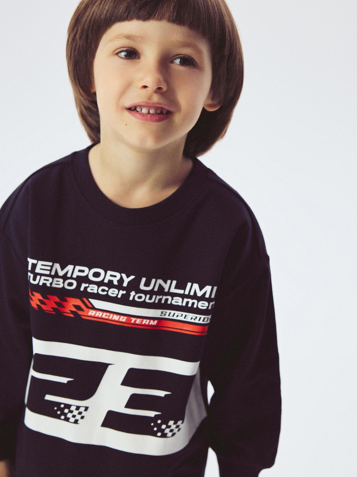 Black Printed Cotton Long Sleeve T-Shirt, Black, medium