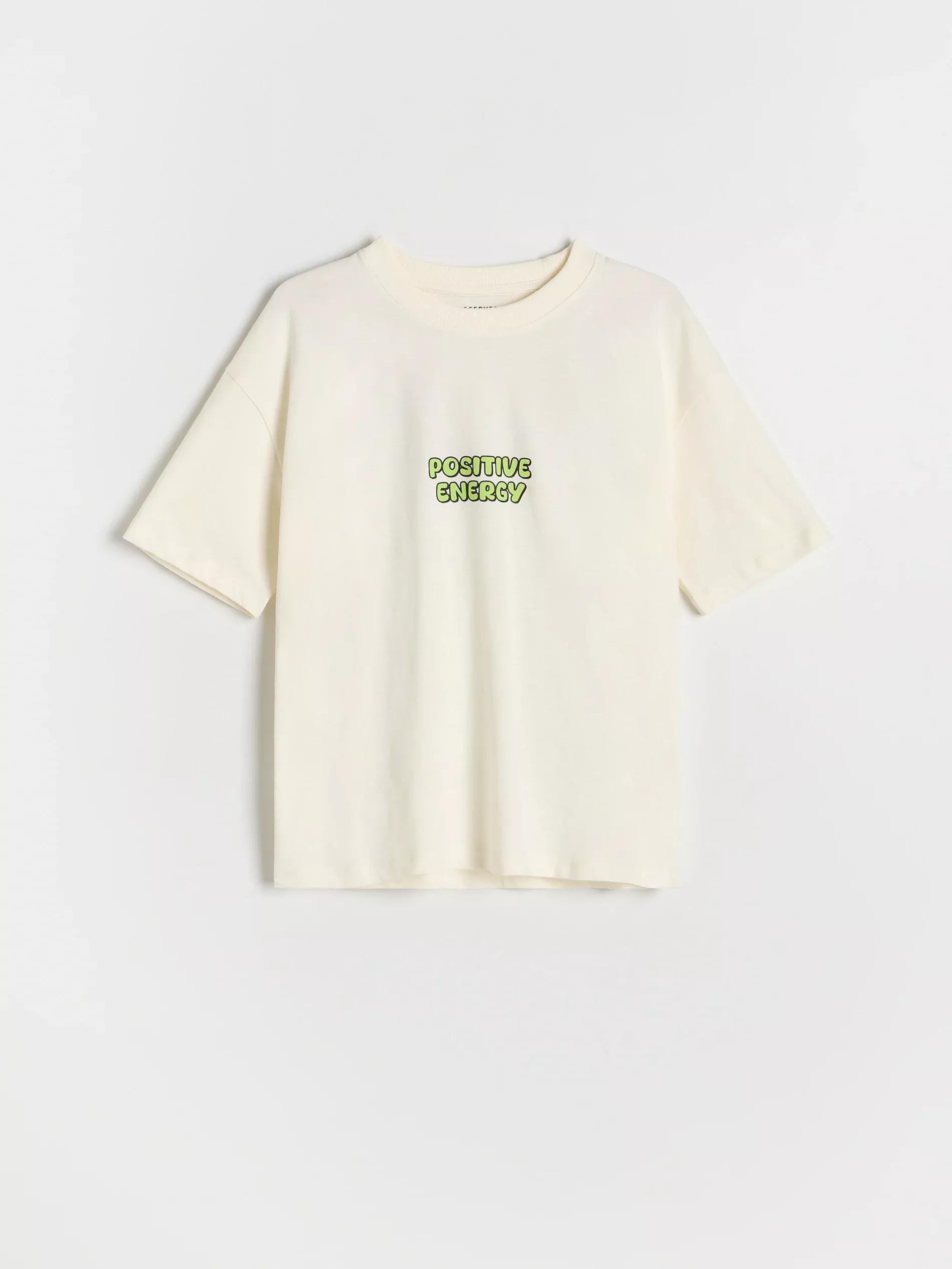 Cream Cotton T-Shirt With Print, , large image number 1