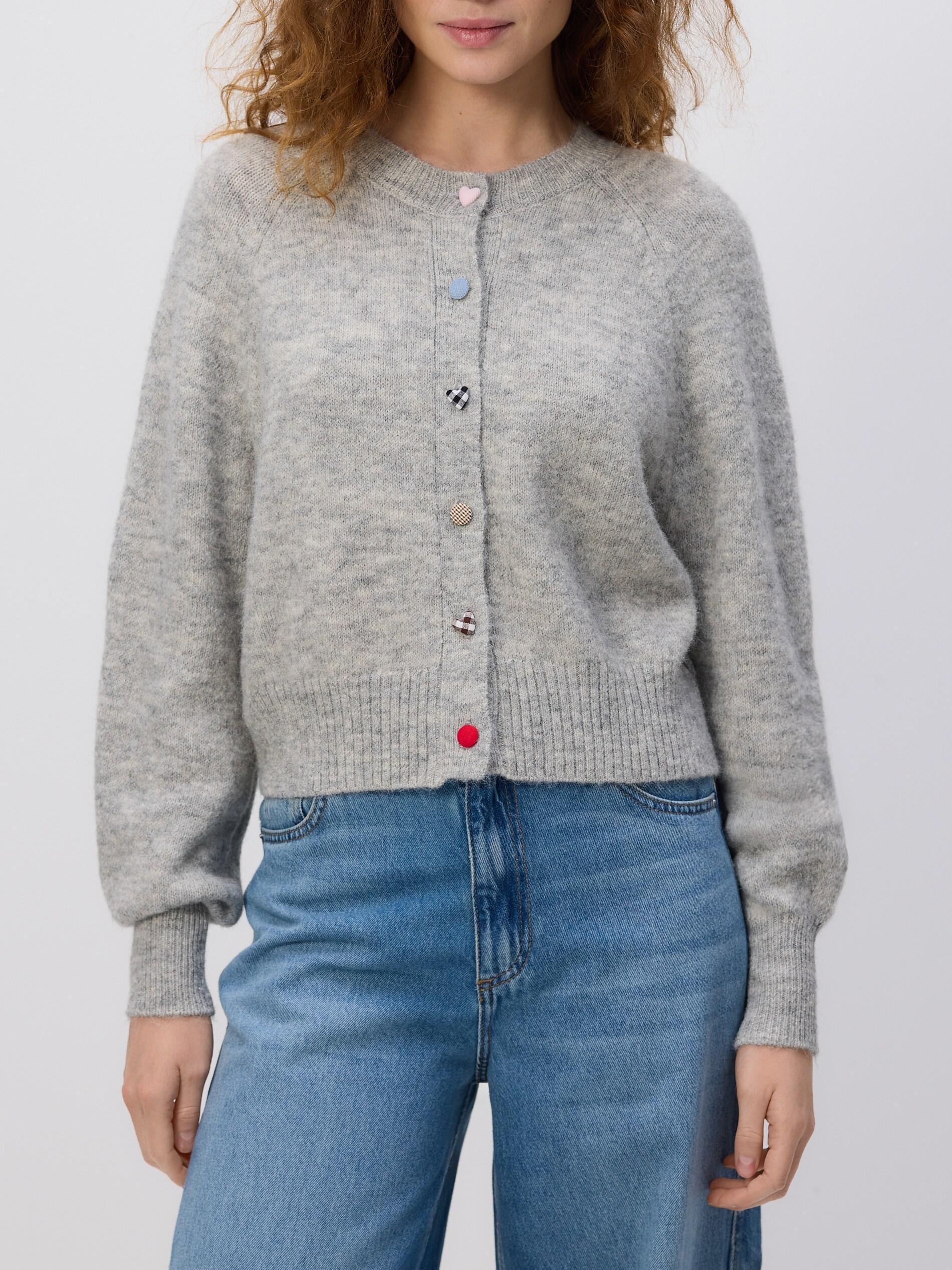 Grey Cardigan With Decorative Buttons, Light grey, large image number 1