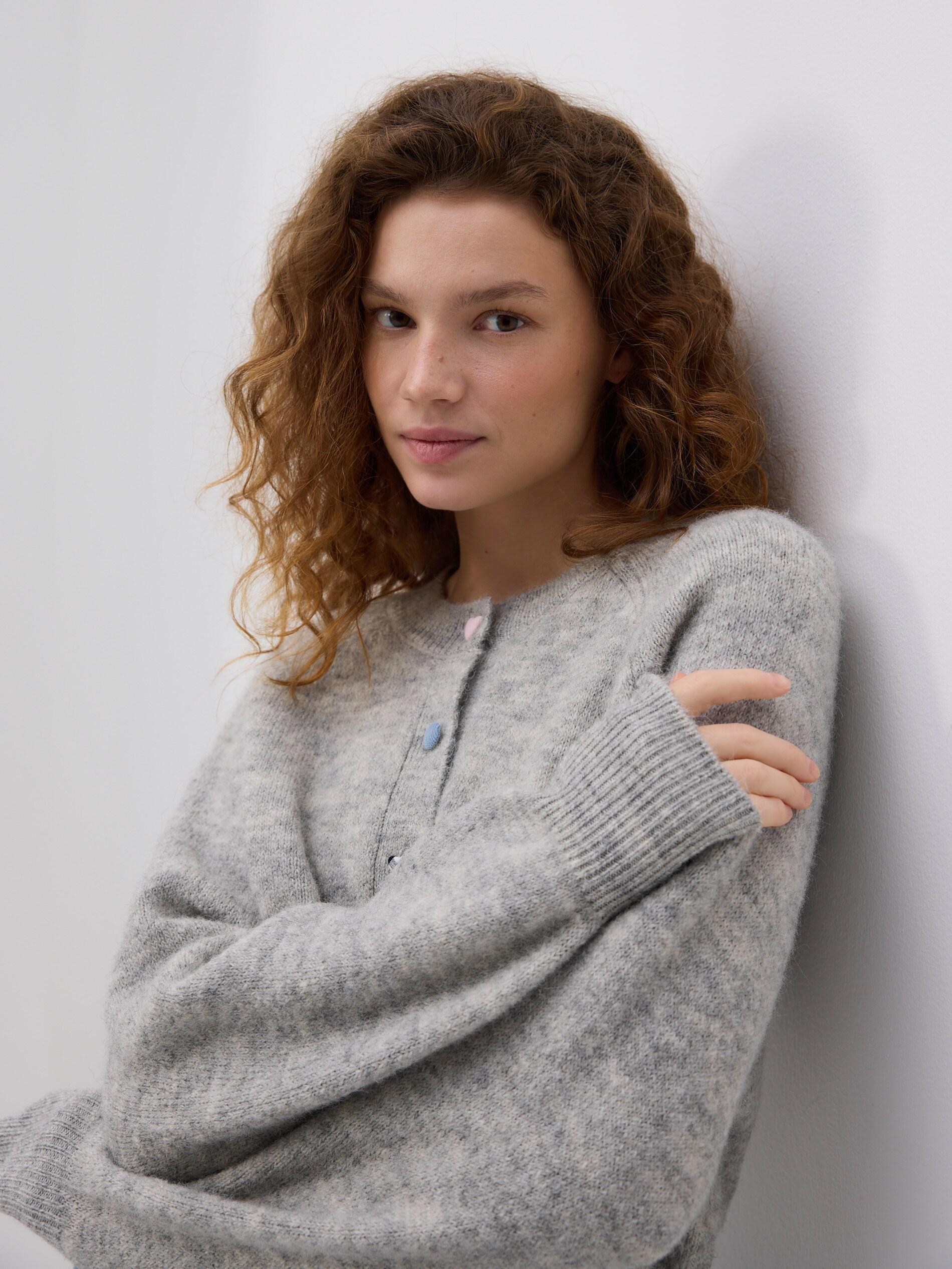 Grey Cardigan With Decorative Buttons, Light grey, large image number 2