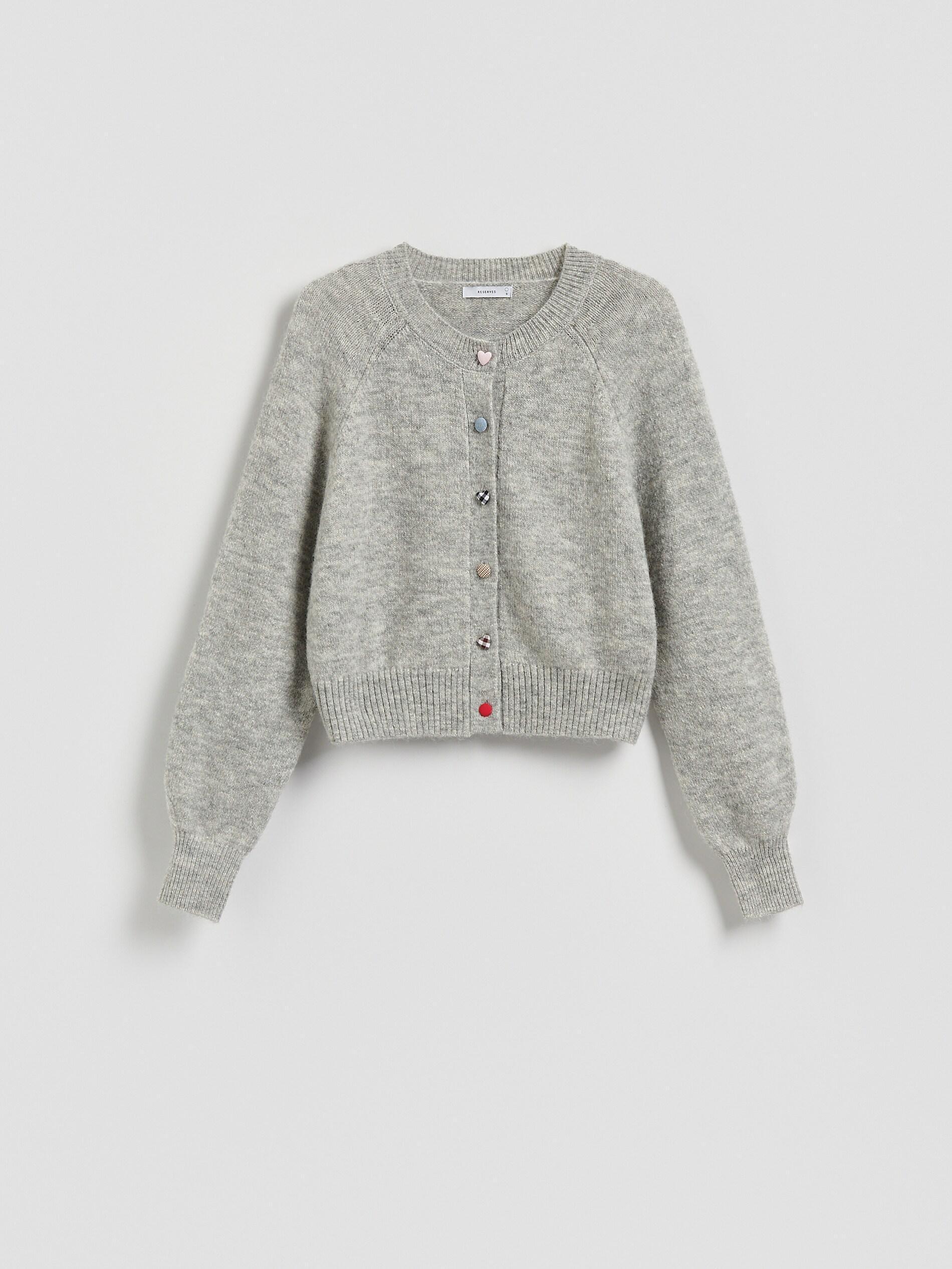 Grey Cardigan With Decorative Buttons, Light grey, large image number 4