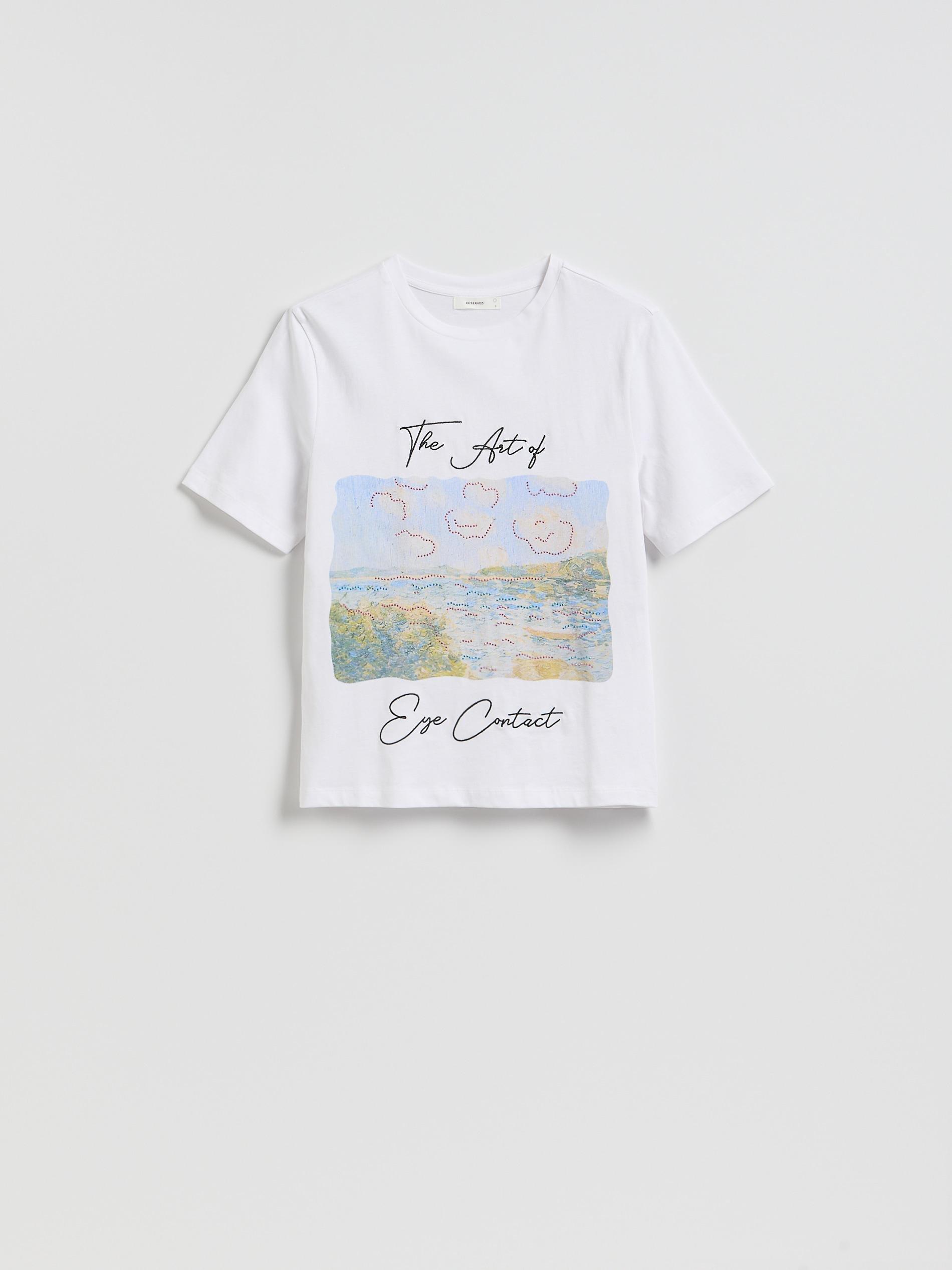 White Cotton T-Shirt With Print, White, medium