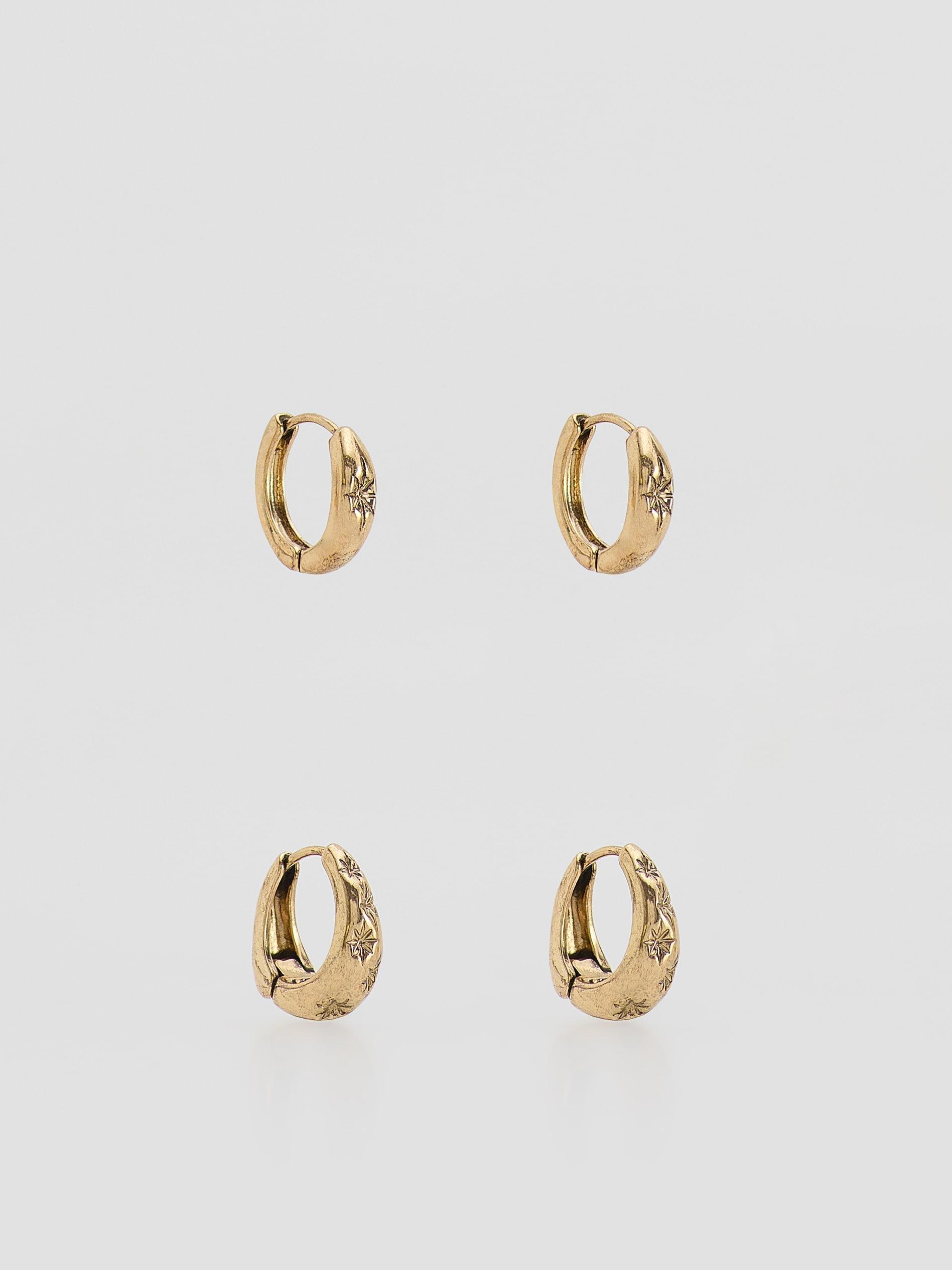 Gold Set Of Round Earrings, Golden, large image number 0