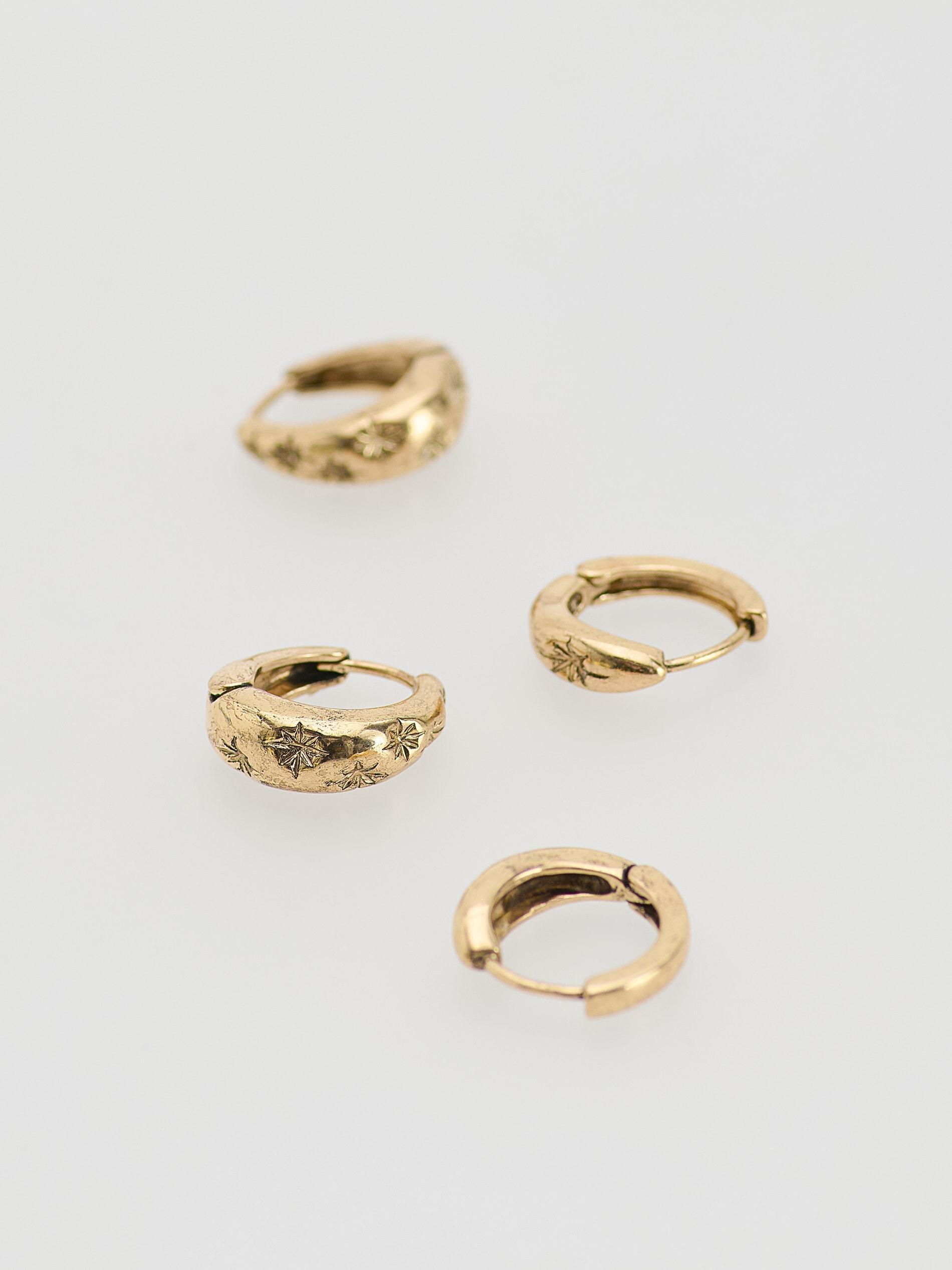 Gold Set Of Round Earrings, Golden, large image number 1