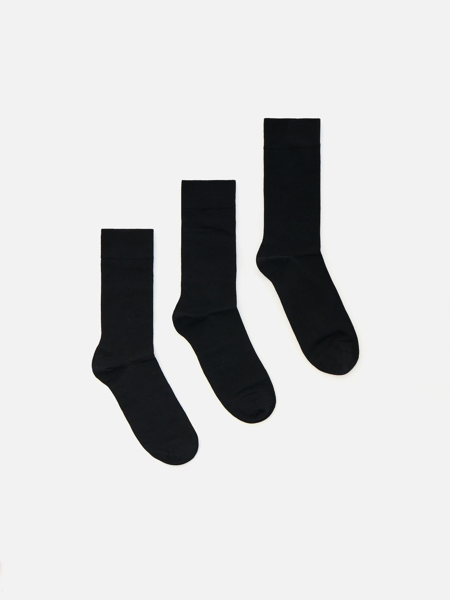 Black 3-Pack Mercerized Cotton Socks, Black, medium