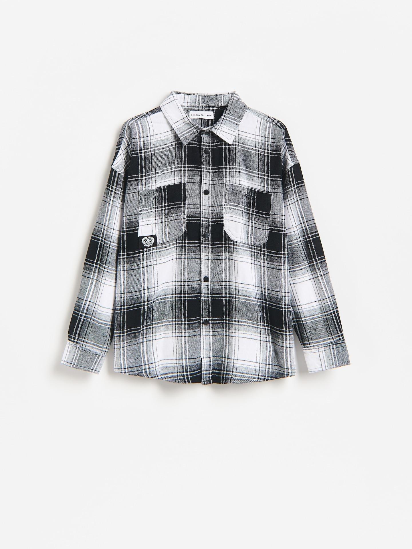 Black Check Cotton Shirt, Black, medium