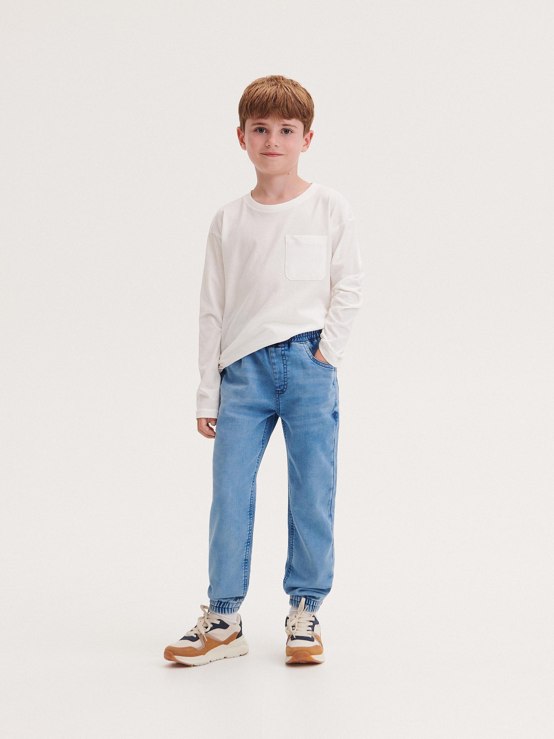 Blue Elastic Jogger Jeans, Kids Boys, , large image number 0